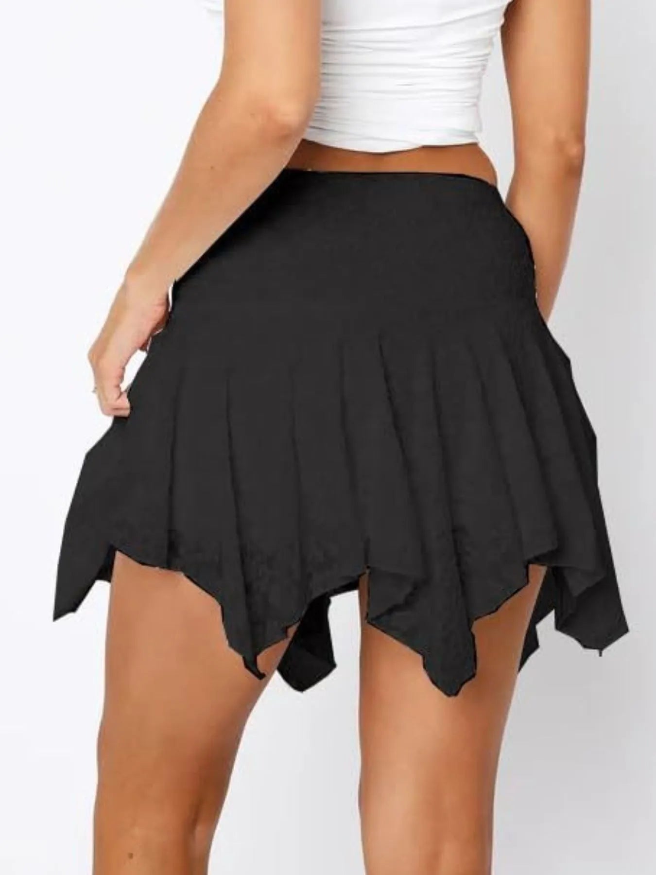 Lace Ruffle Mini Skirt with Asymmetric Hem
