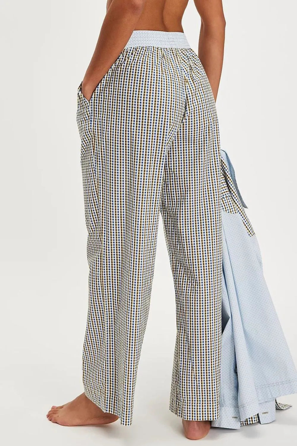 Elastic-Waist Wide-Leg Pants in Light Gray