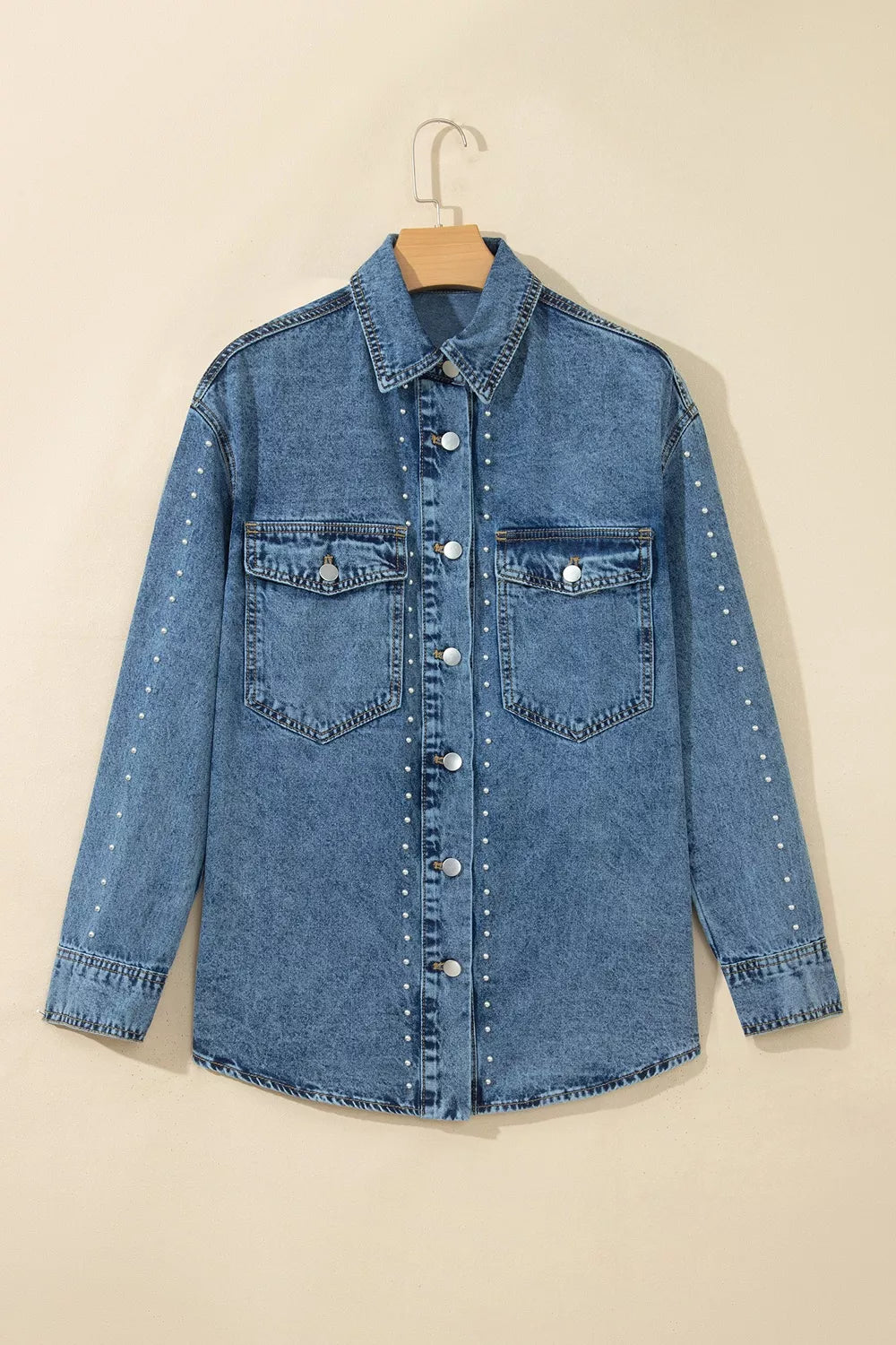 Western Rivet Studded Denim Jacket in Medium Wash