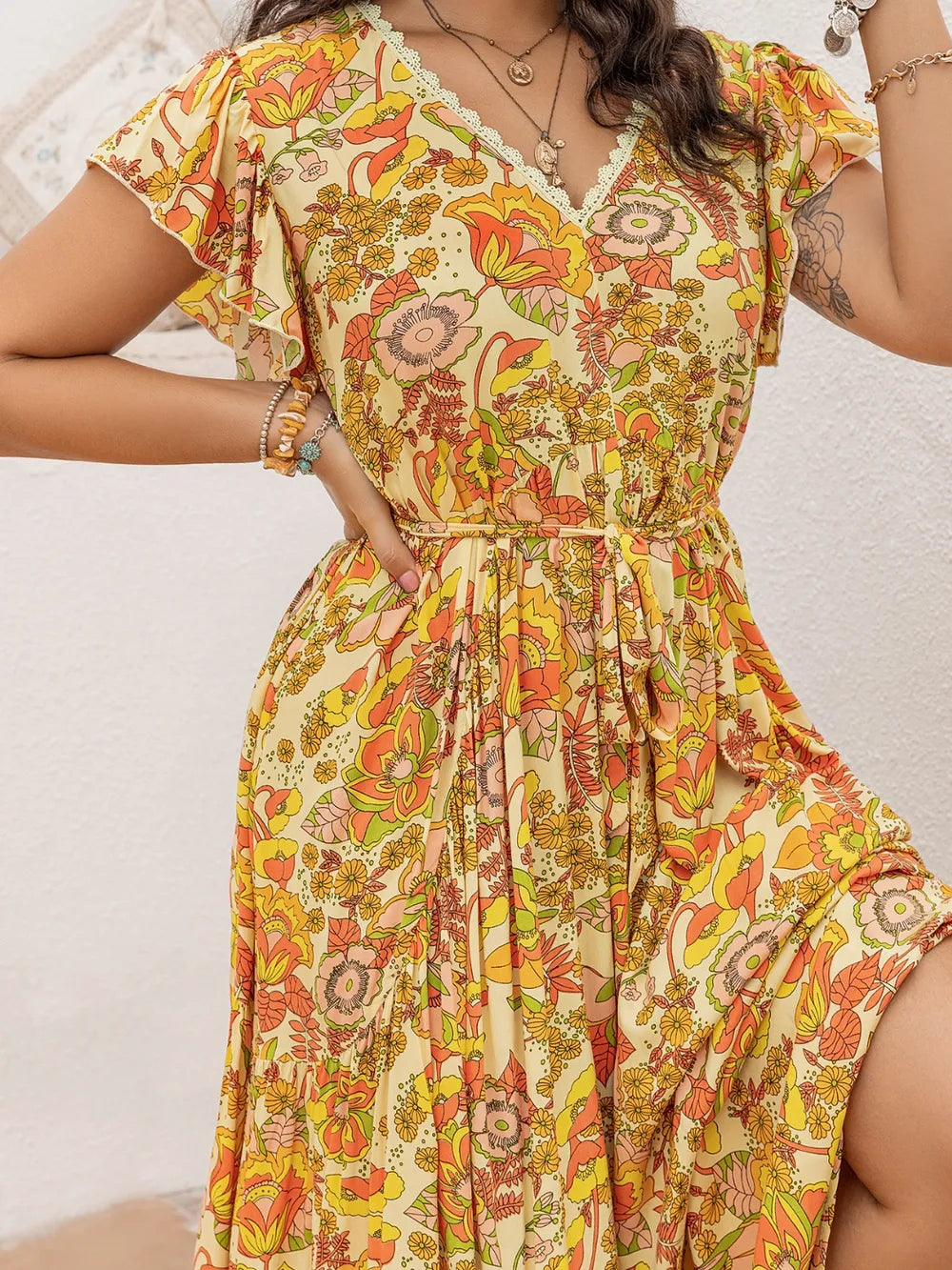 Plus Size V-Neck Maxi Dress in Gold