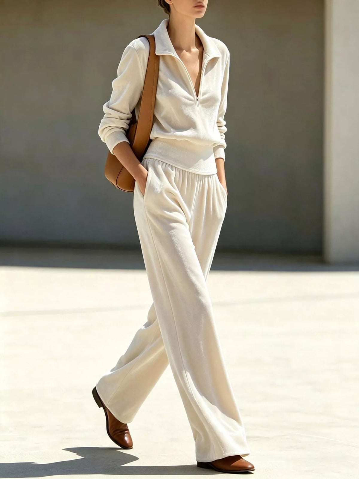 Half-Zip Sweatshirt and Wide-Leg Pants Set