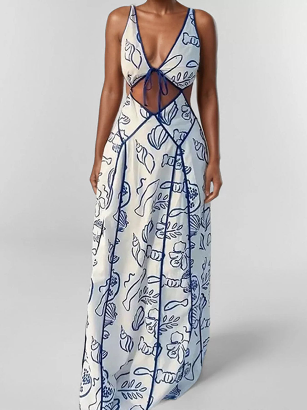 Cutout Back Printed Maxi Dress