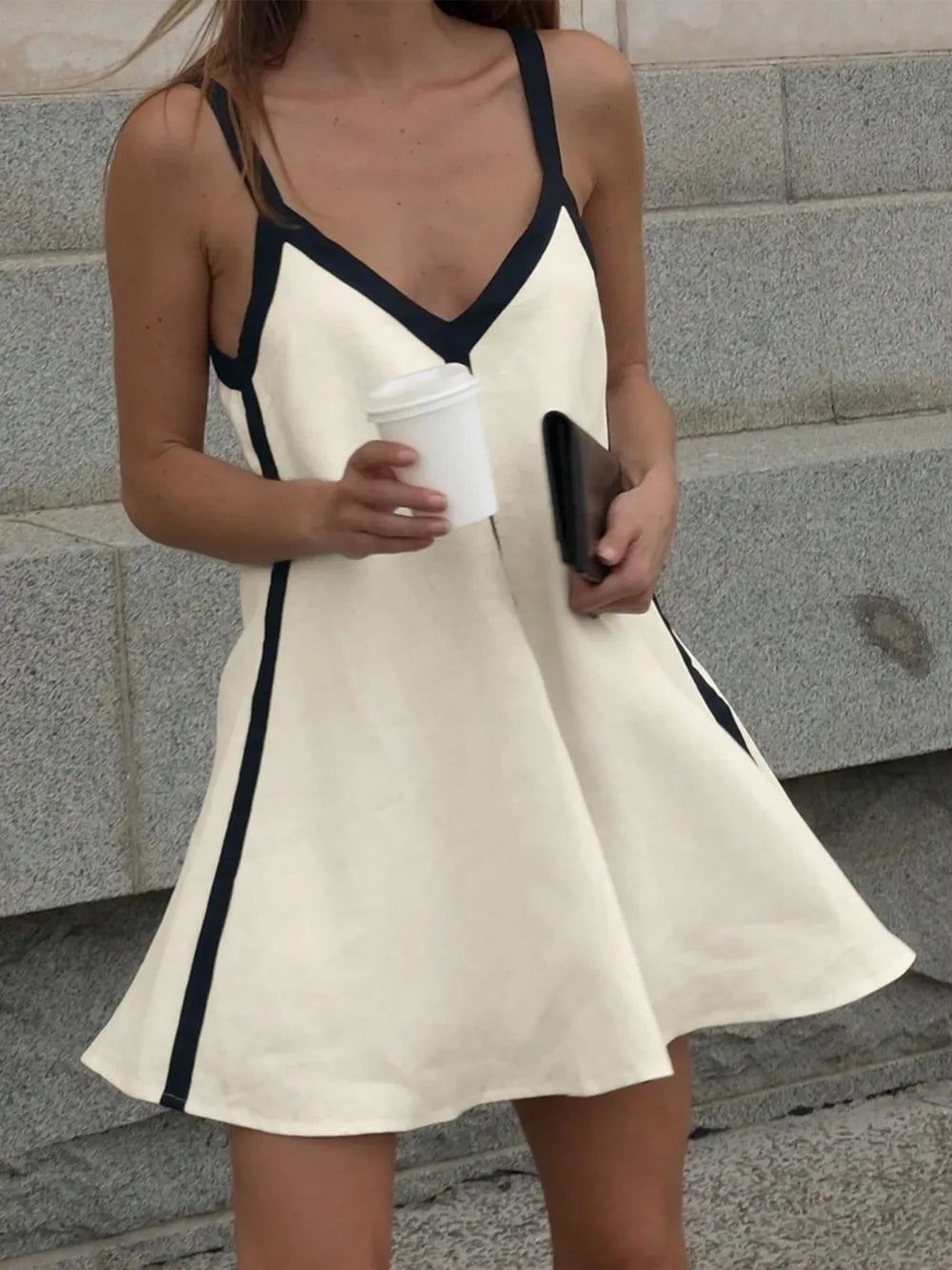 V-Neck Cami Mini Dress in Tan