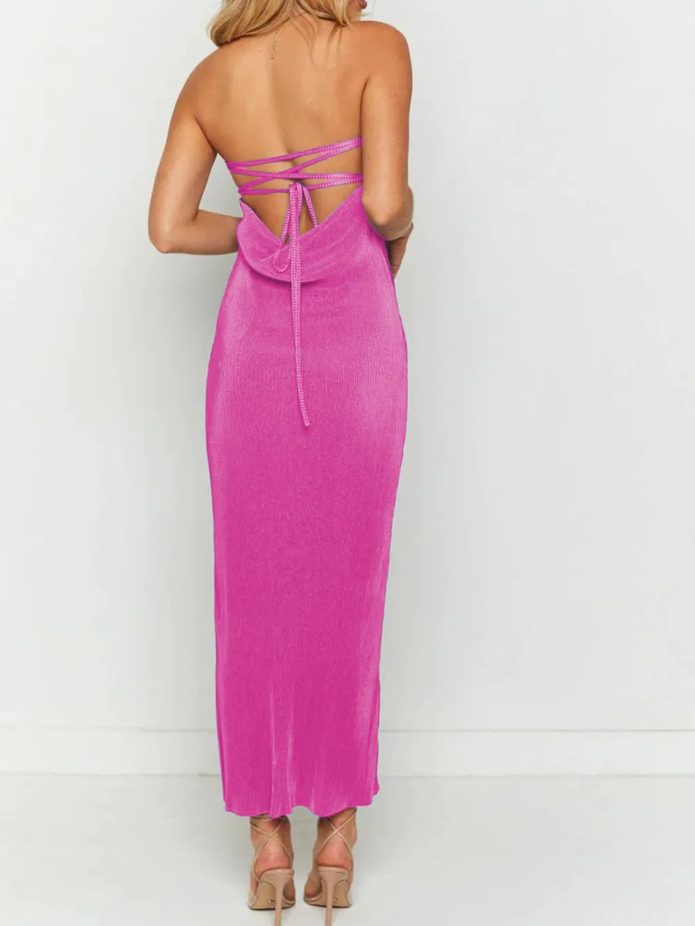 Lace-Up Back Tube Maxi Dress by Mystique Q