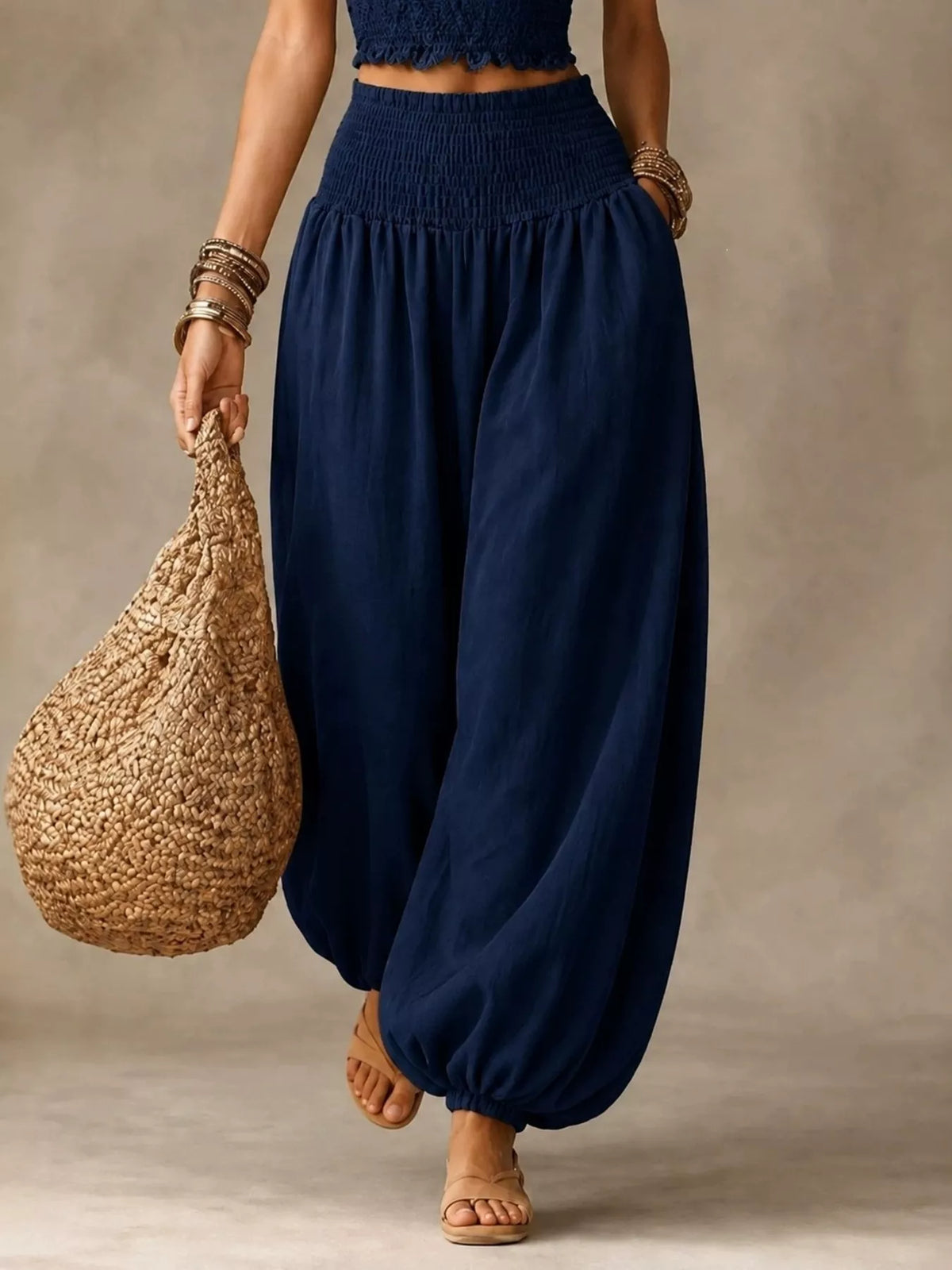 Smocked Harem Pants