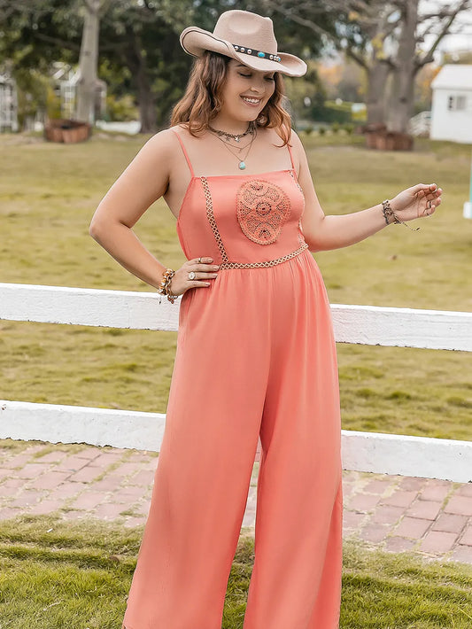 Lace Detail Wide Leg Jumpsuit in Orange