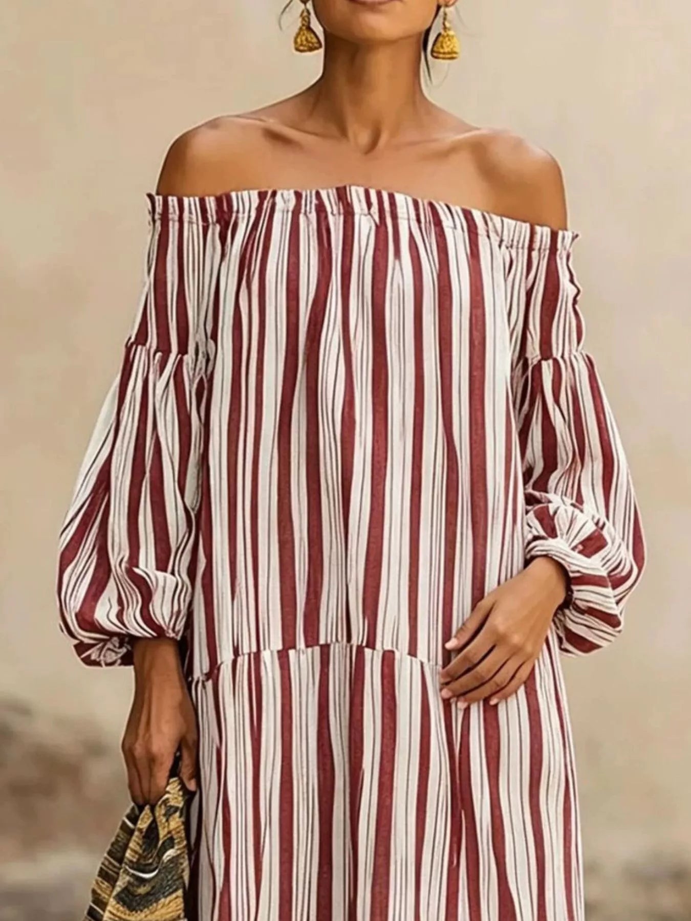 Striped Off-Shoulder Maxi Dress
