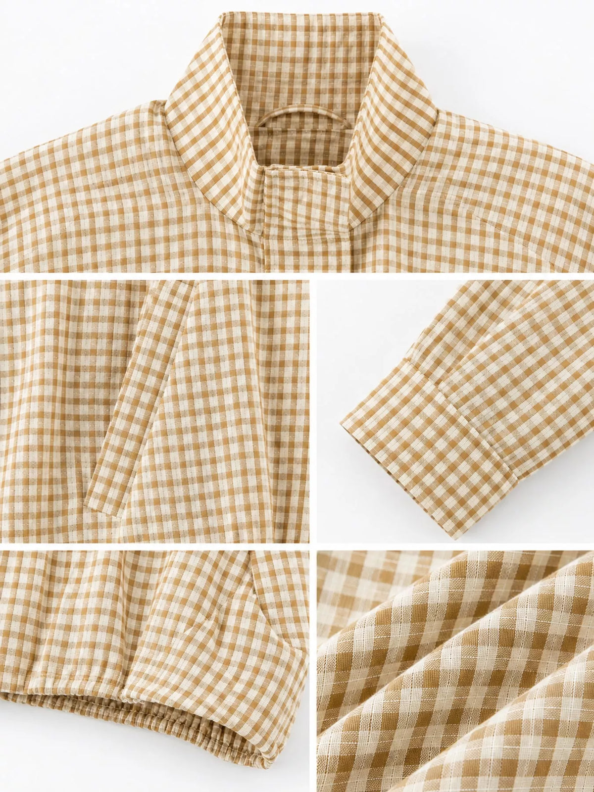 Plaid Stand-Collar Cropped Jacket