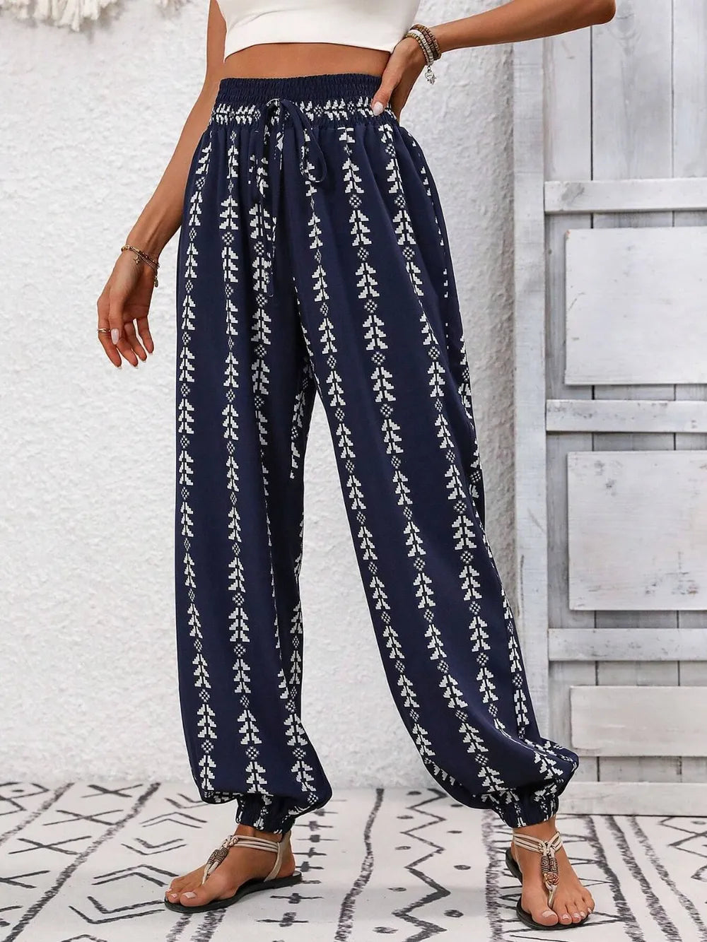 Tied Printed High-Waist Pants