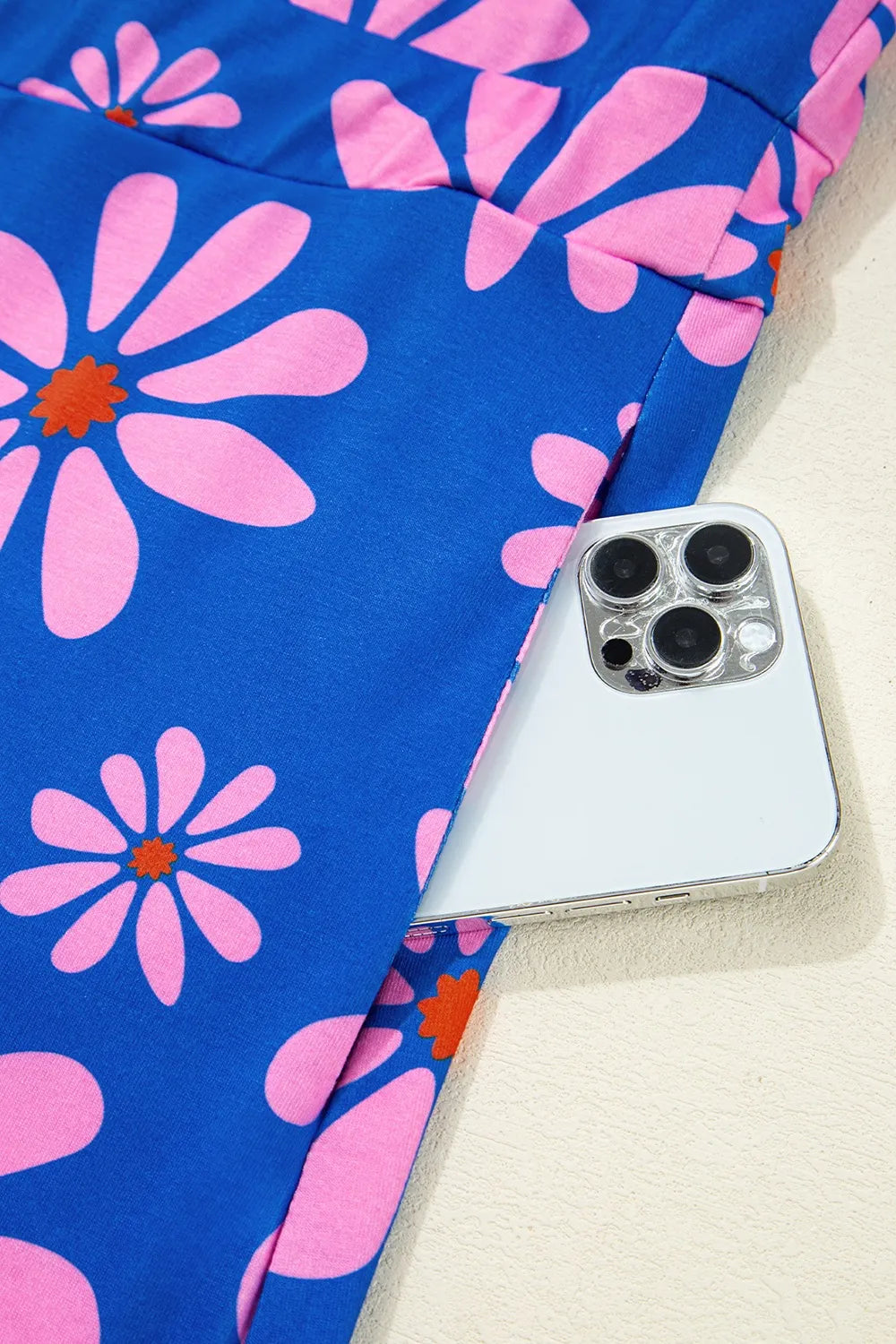Floral Zip-Collar Drawstring Mini Dress in Blue