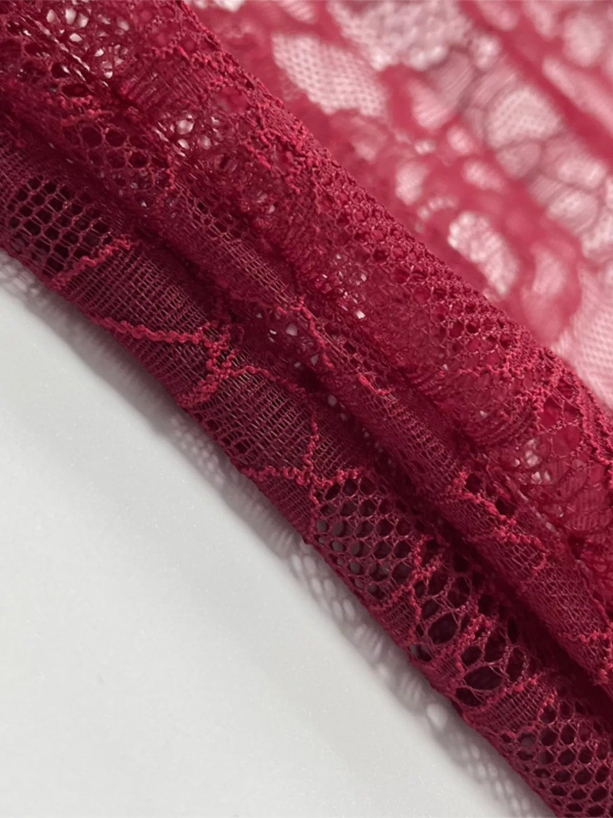 Lace Sheer Mock Neck Maxi Dress