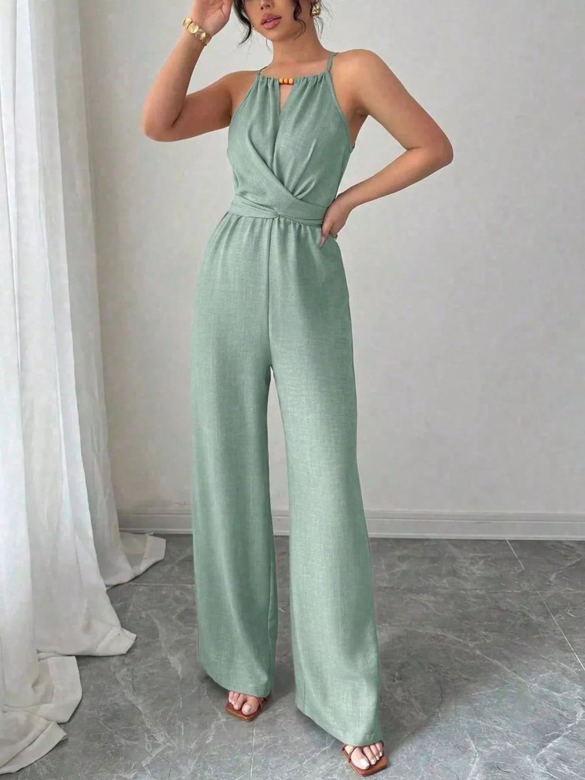 Sleeveless Tie Waist Wide-Leg Jumpsuit