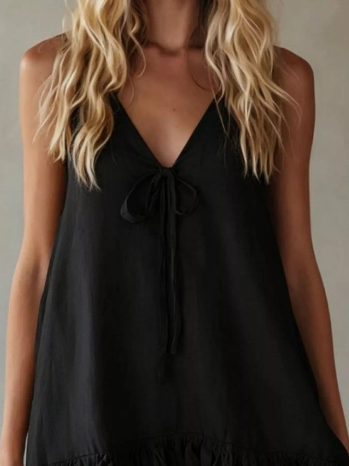 Tie-Front Ruffle Hem Mini Dress in Turmeric