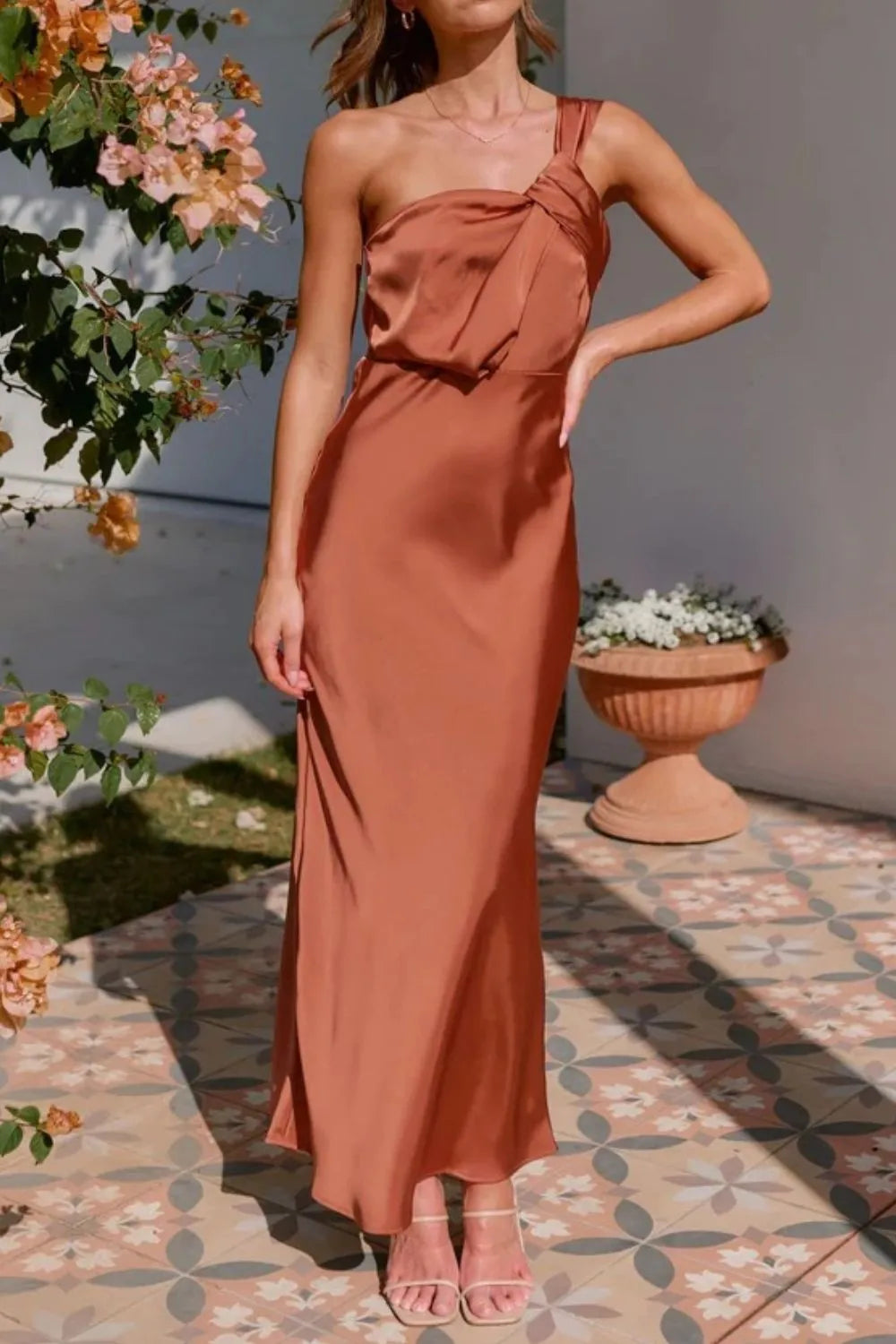 One Shoulder Maxi Dress in Caramel
