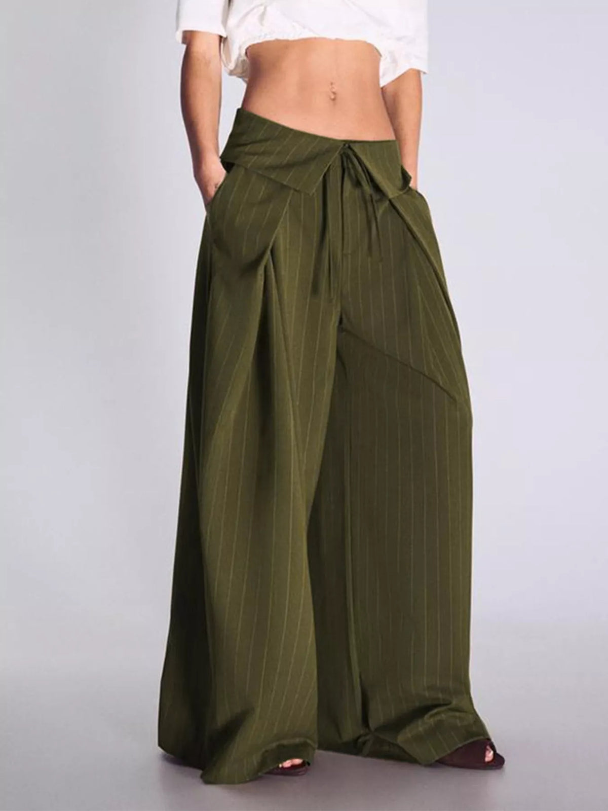 High-Waisted Pinstripe Wide-Leg Pants