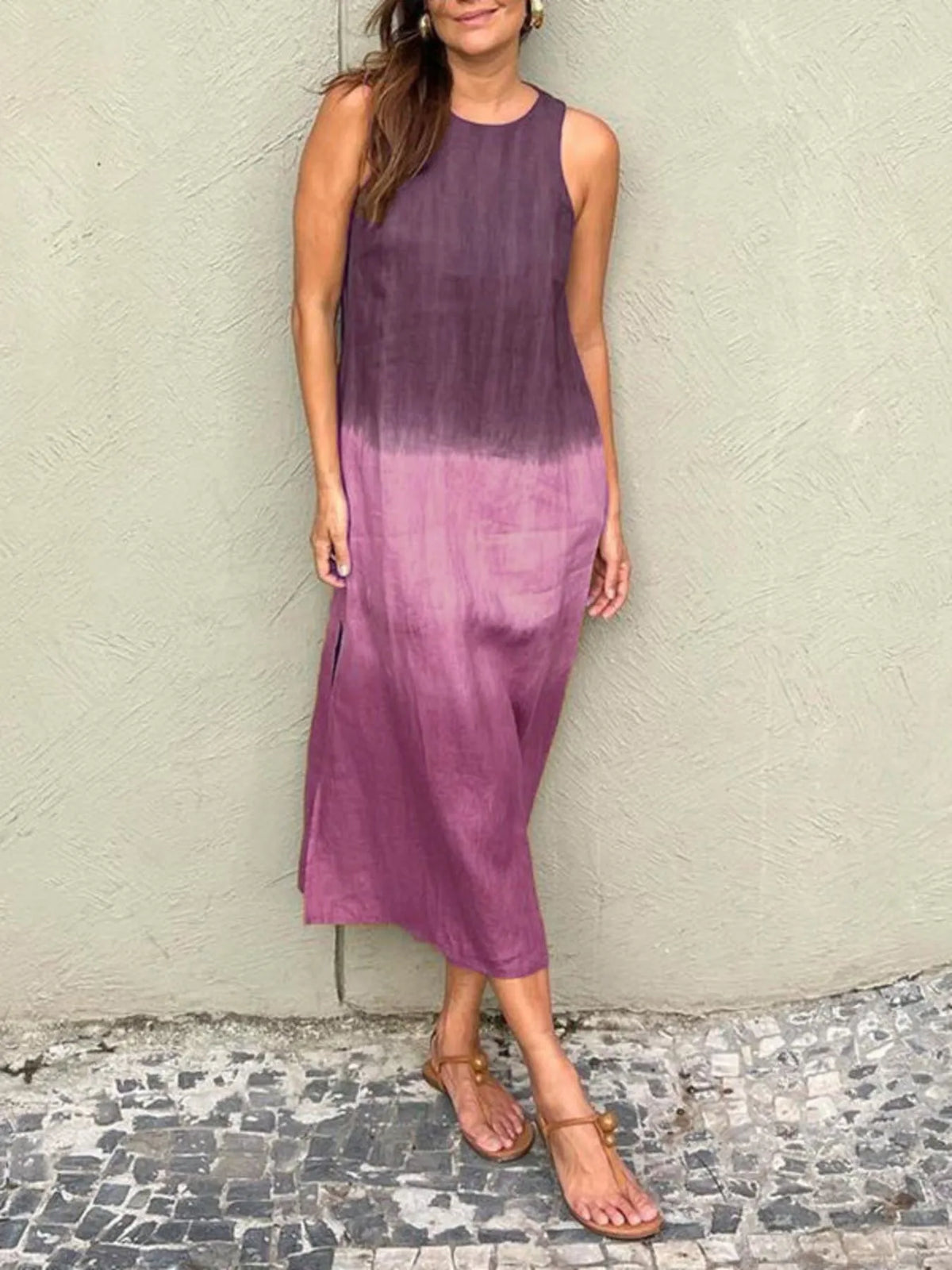 Gradient Tank Midi Dress with Side Slit