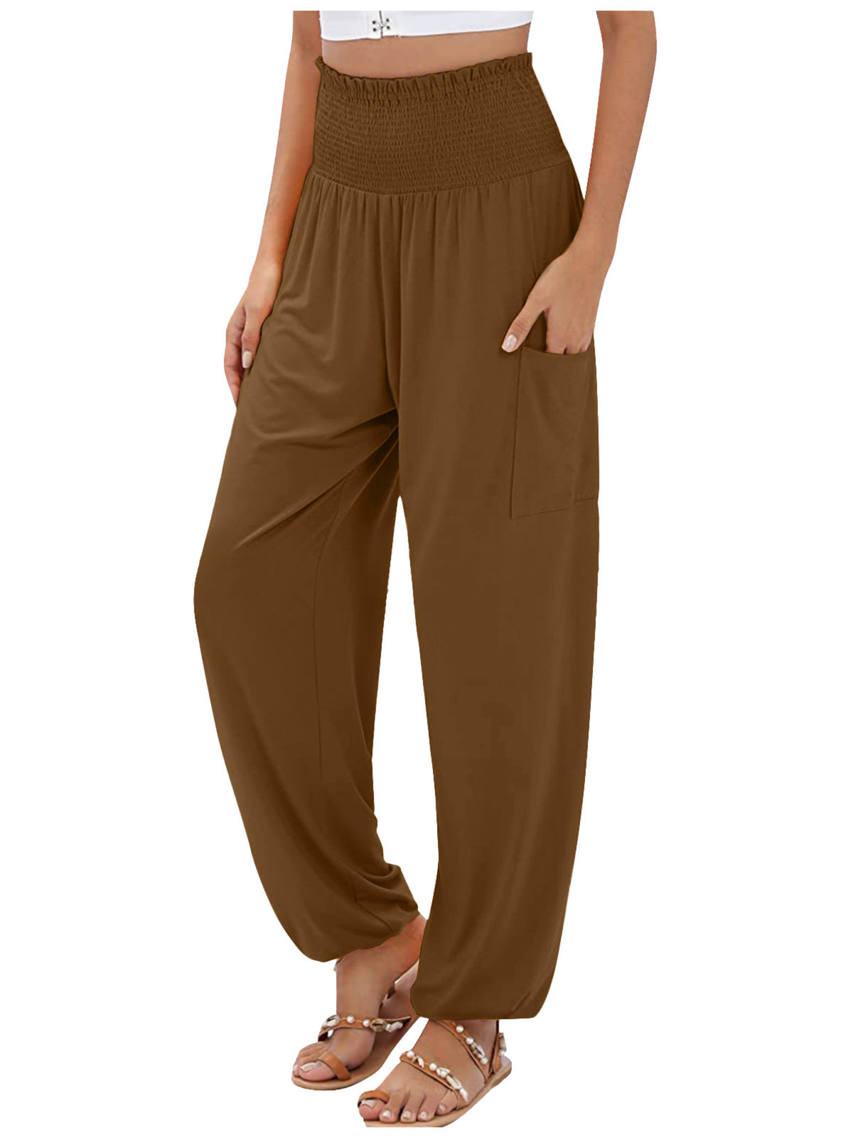 Smocked Waist Harem Pants
