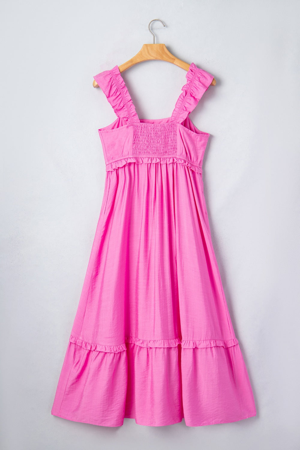 High Waist Ruffle Trim Maxi Dress in Fuchsia Pink