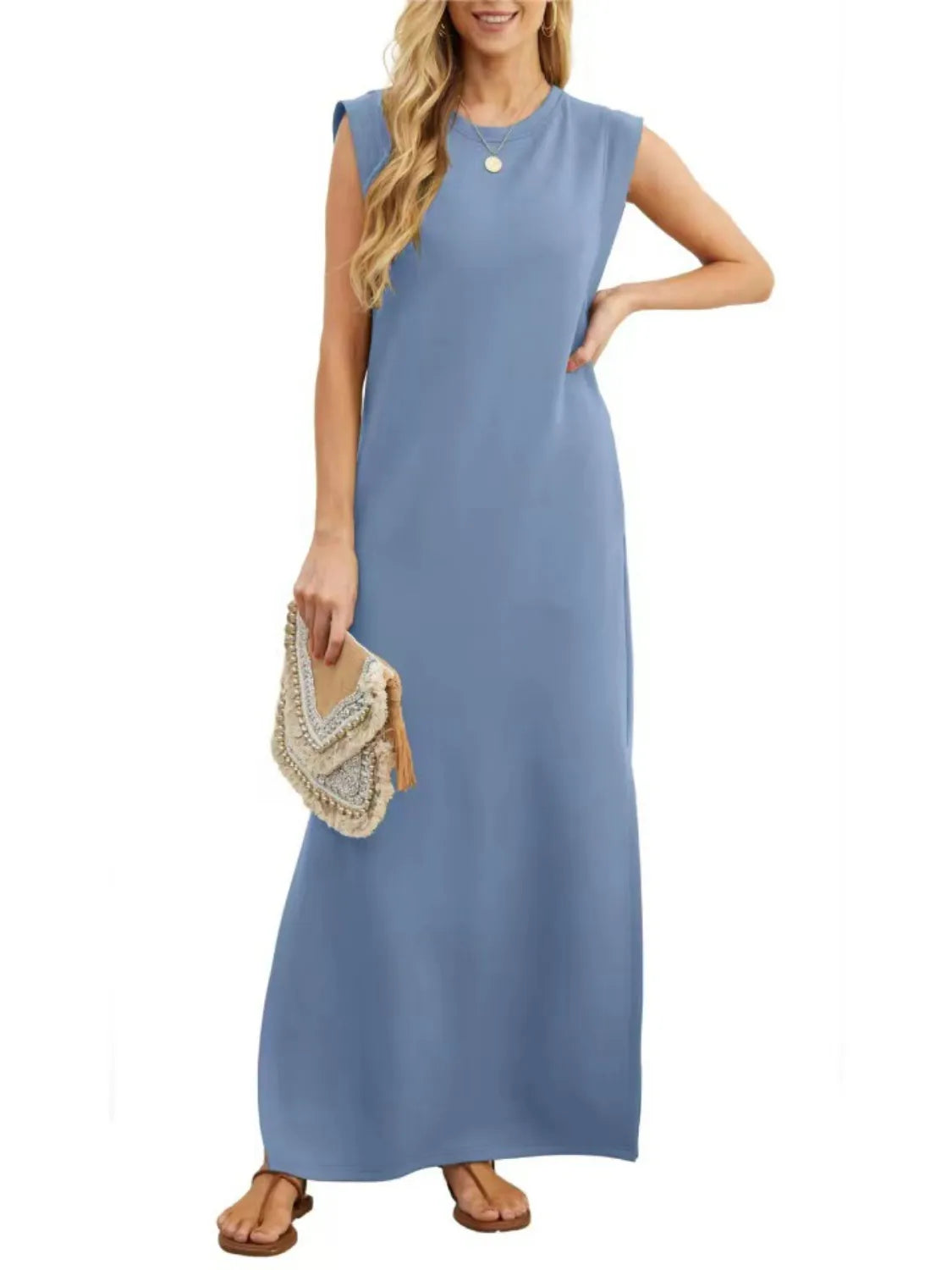 Plus Size Slit Round Neck Maxi Tank Dress