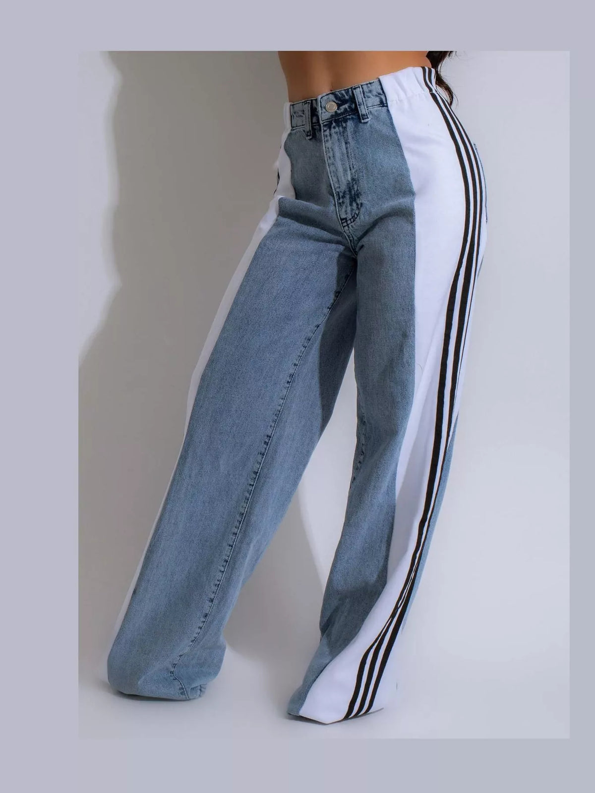 High-Waisted Wide-Leg Jeans with Side Stripe
