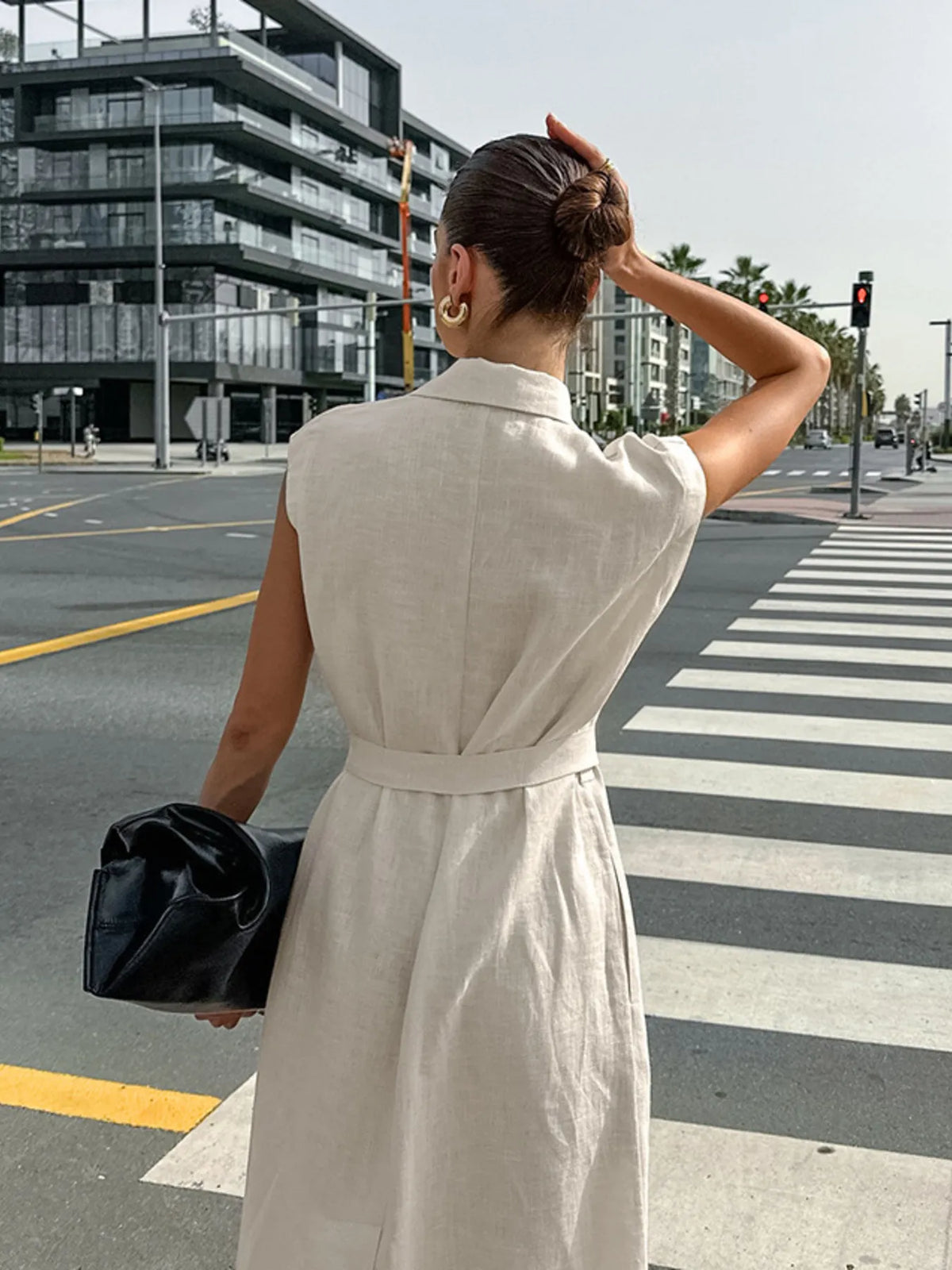 Tie Waist Cap Sleeve Maxi Dress in Khaki