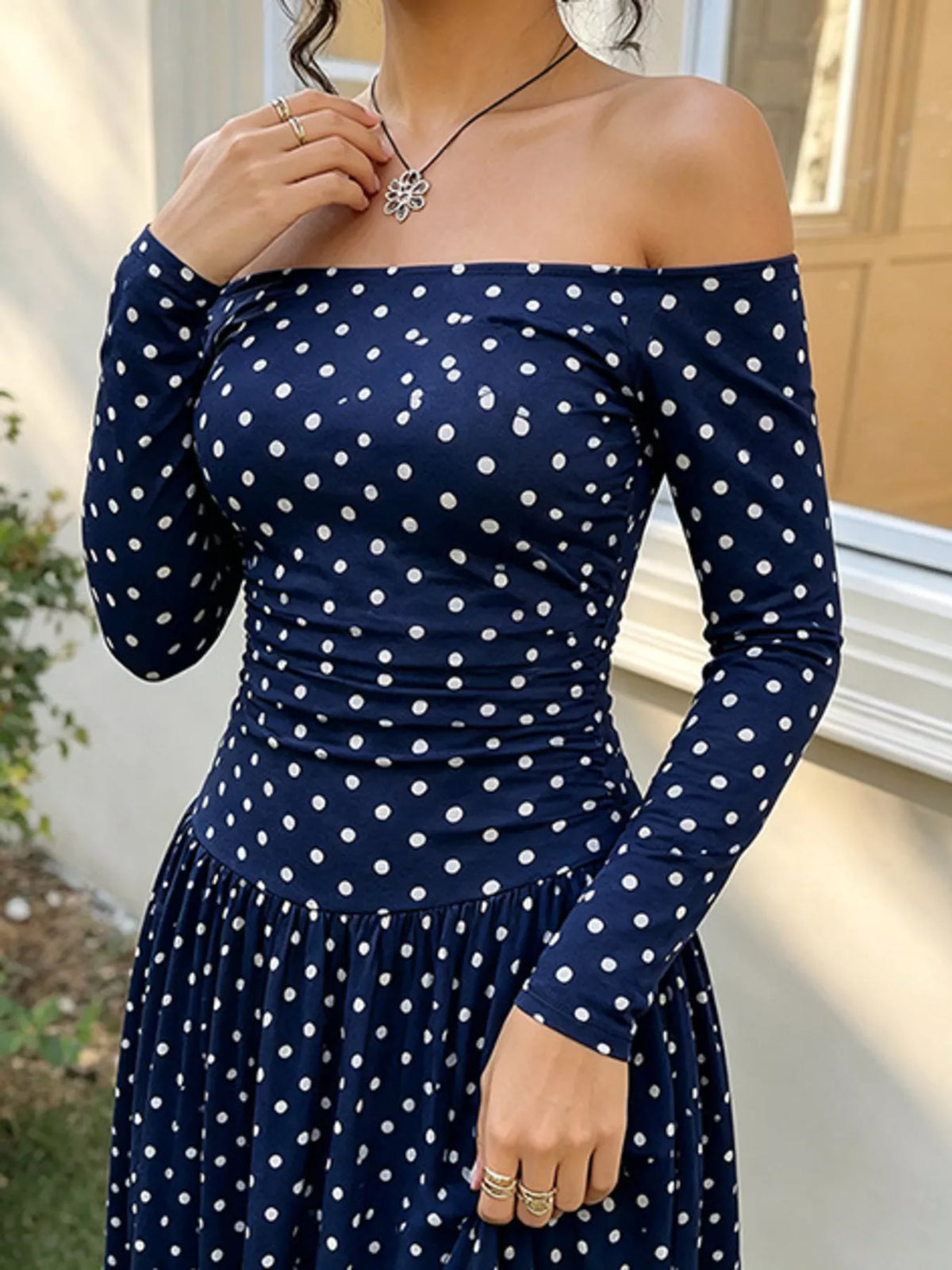 Off-the-Shoulder Ruched Maxi Dress