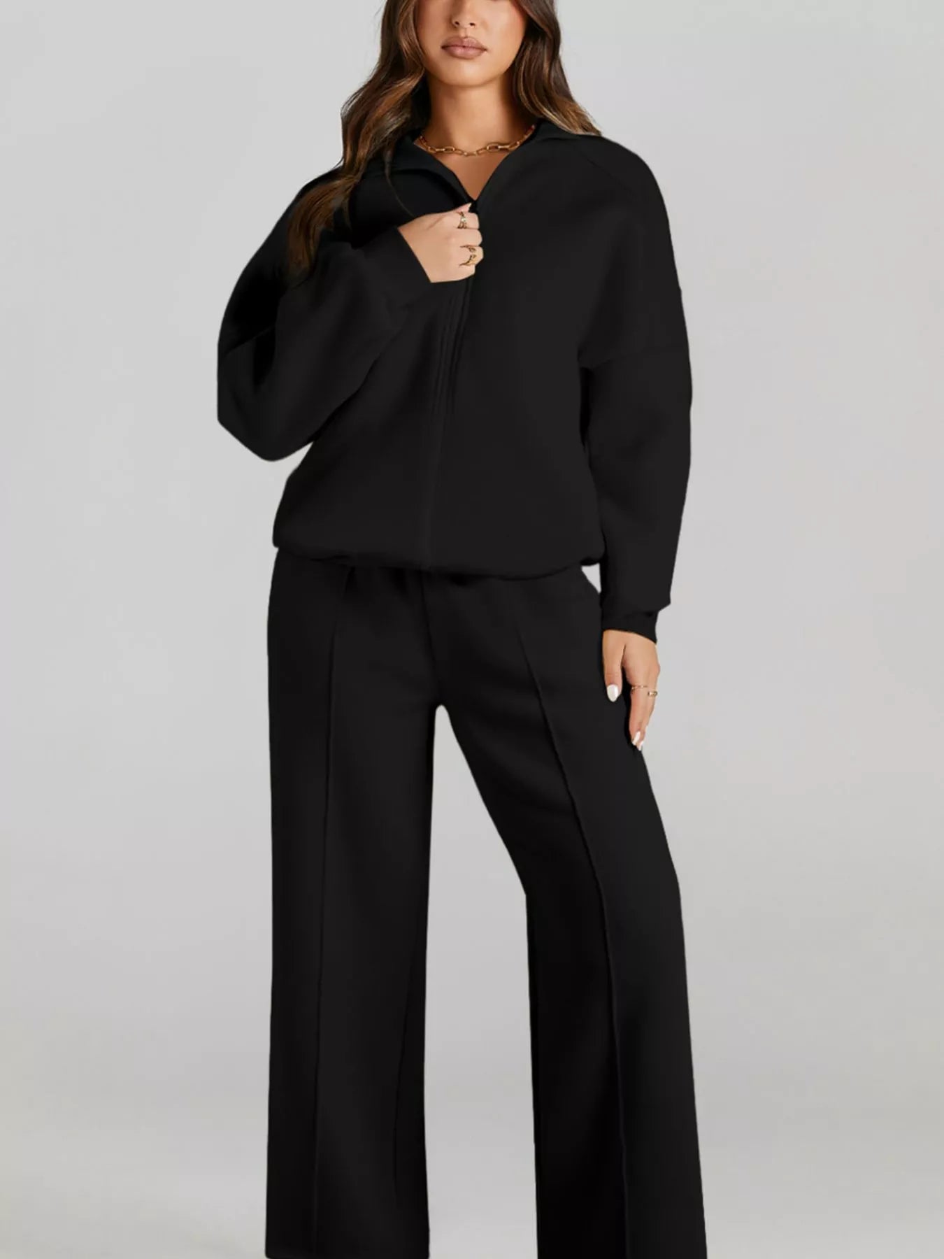 Drop Shoulder Zip-Up Jacket & Pants Set