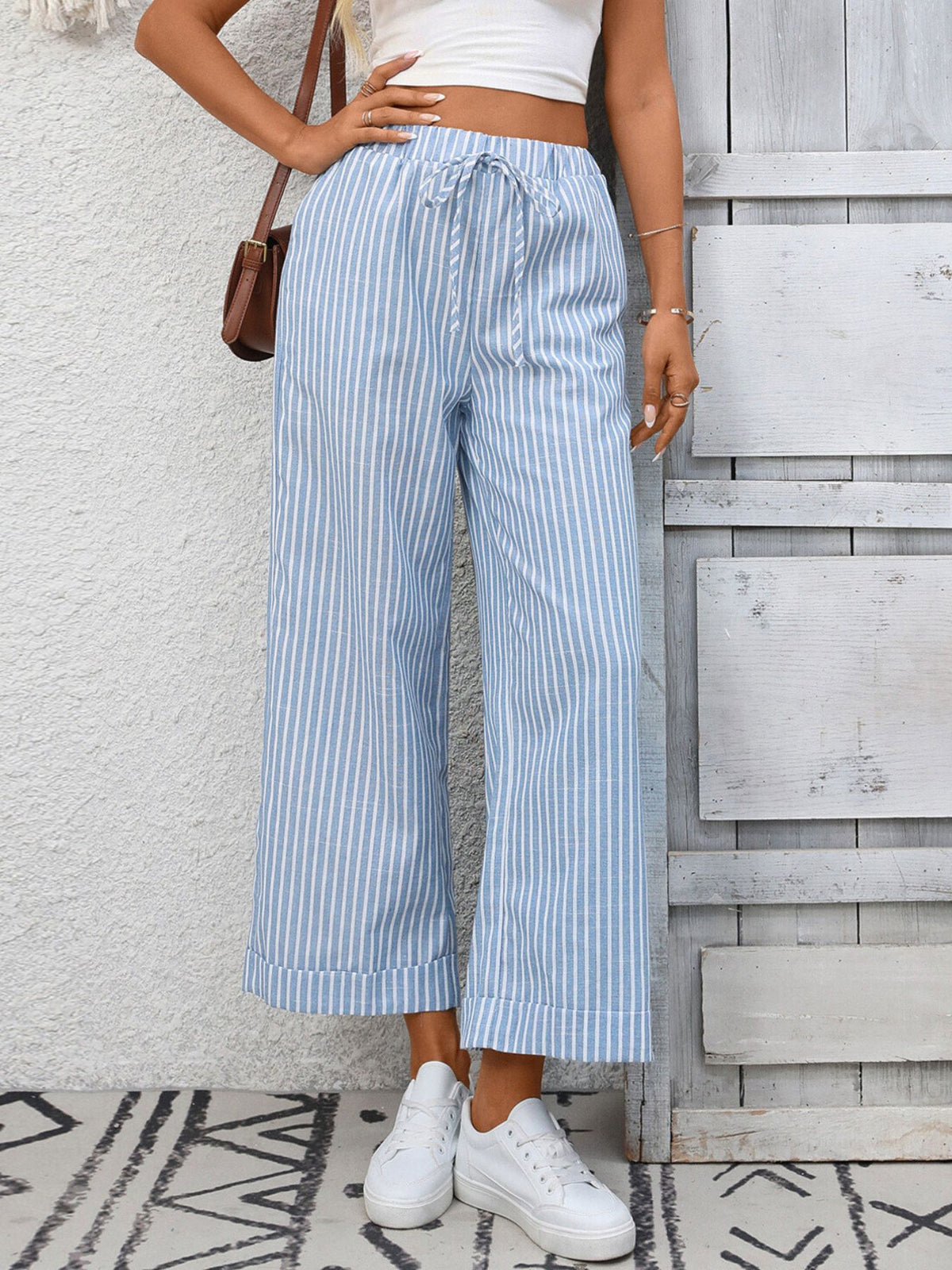 Striped Wide Leg Drawstring Pants