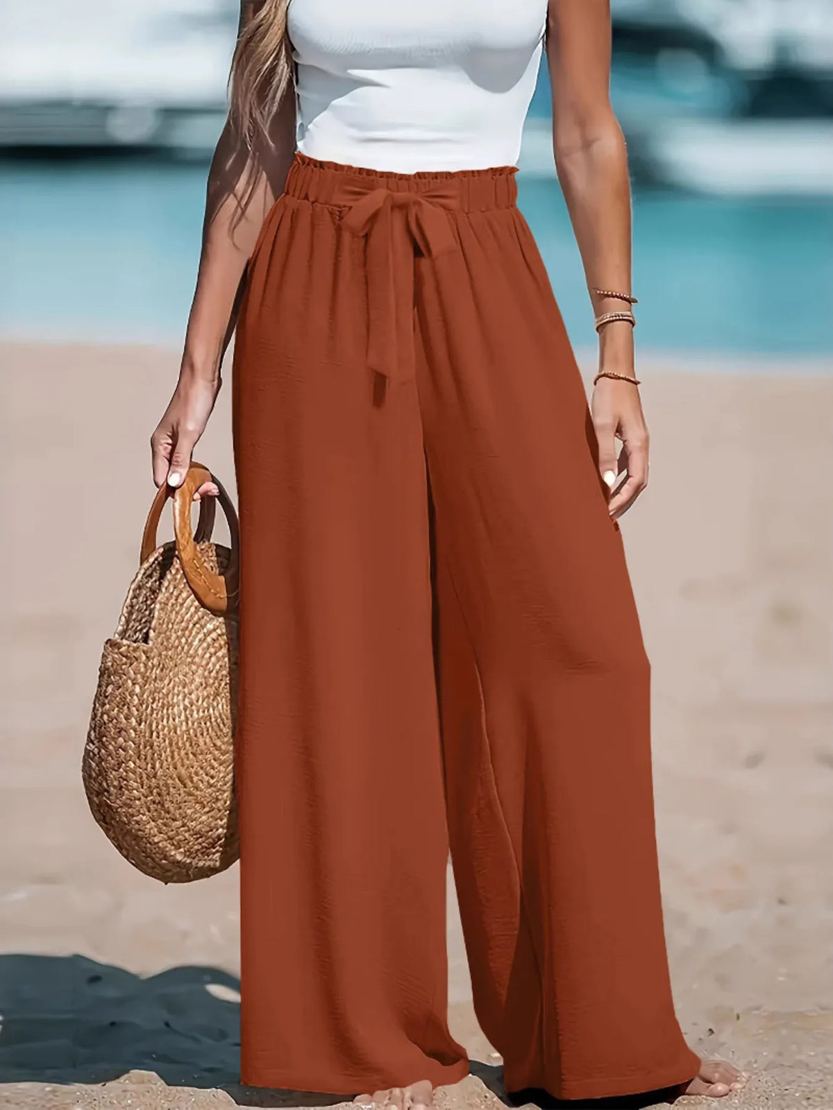 Drawstring Waist Wide-Leg Pants