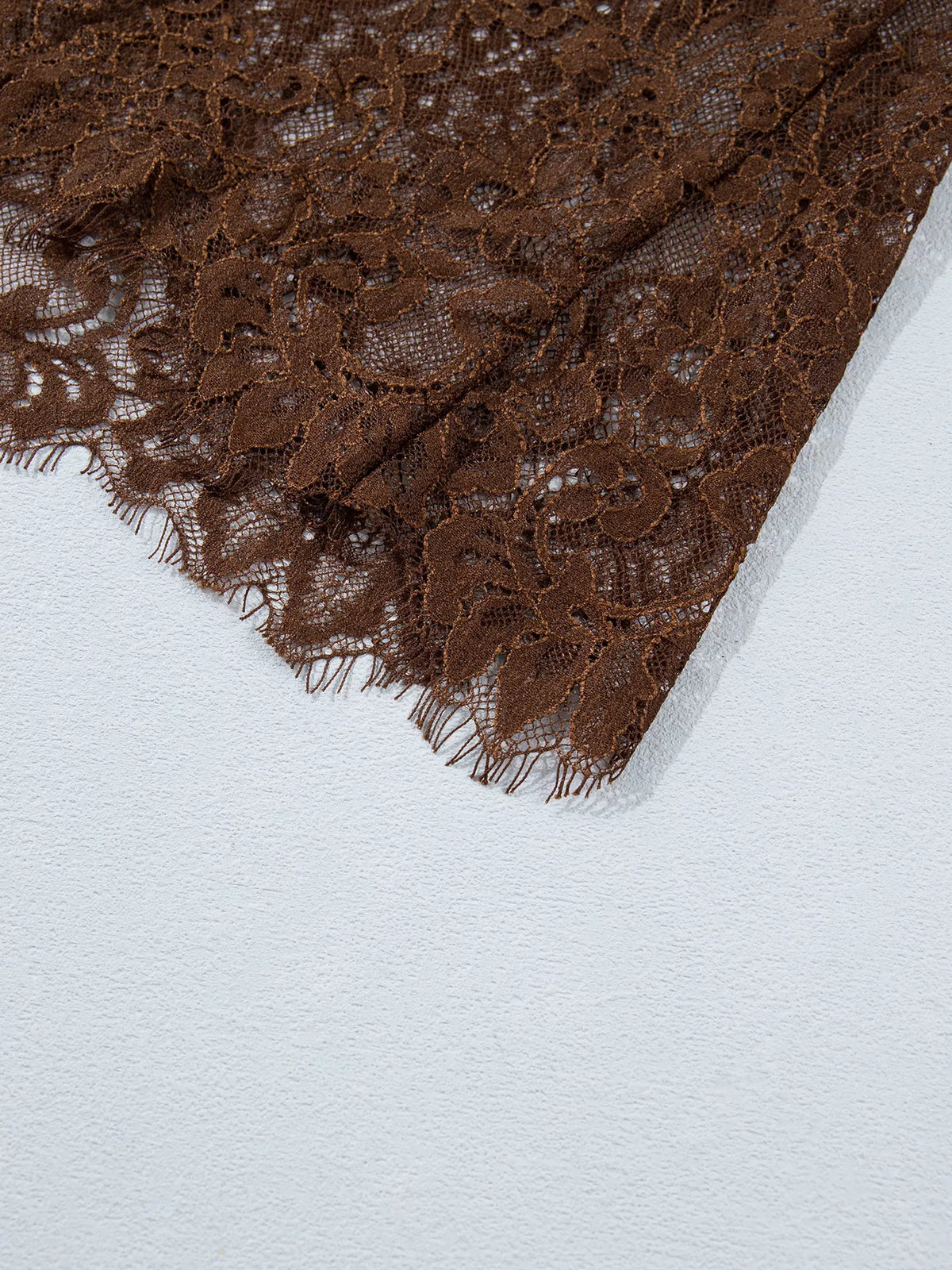 Lace Patchwork Hem Shift Skirt in Dark Brown