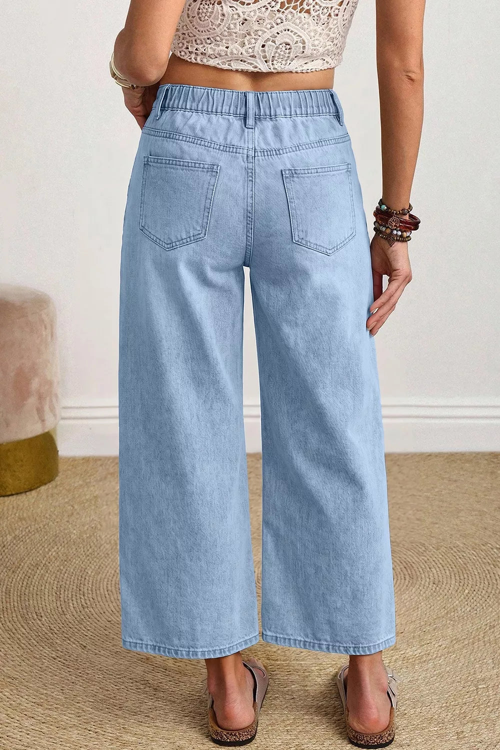 Wide Leg Cropped Jeans in Light Blue