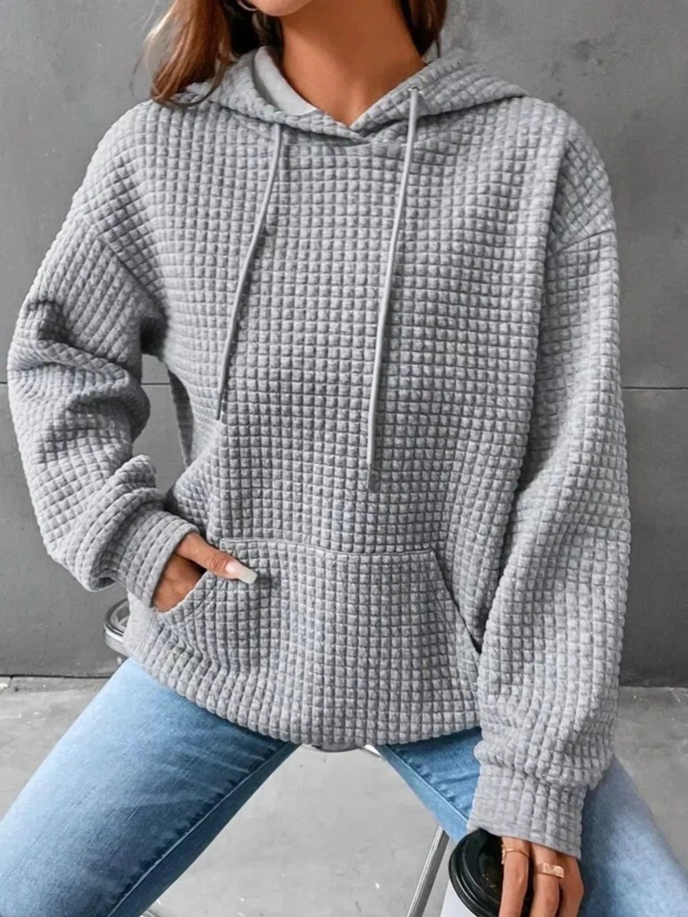 Textured Kangaroo Pocket Hoodie