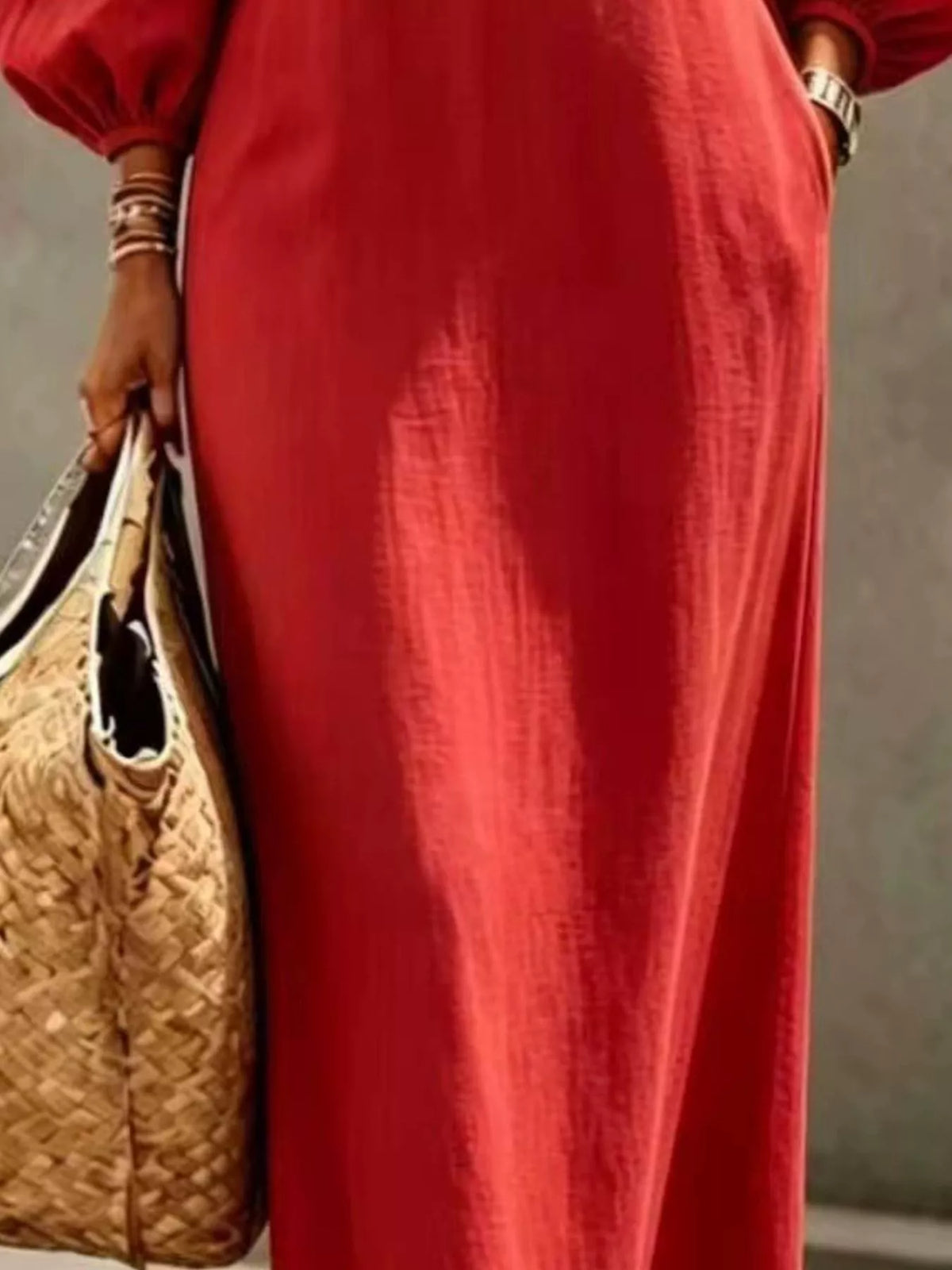 Button Balloon Sleeve Maxi Dress