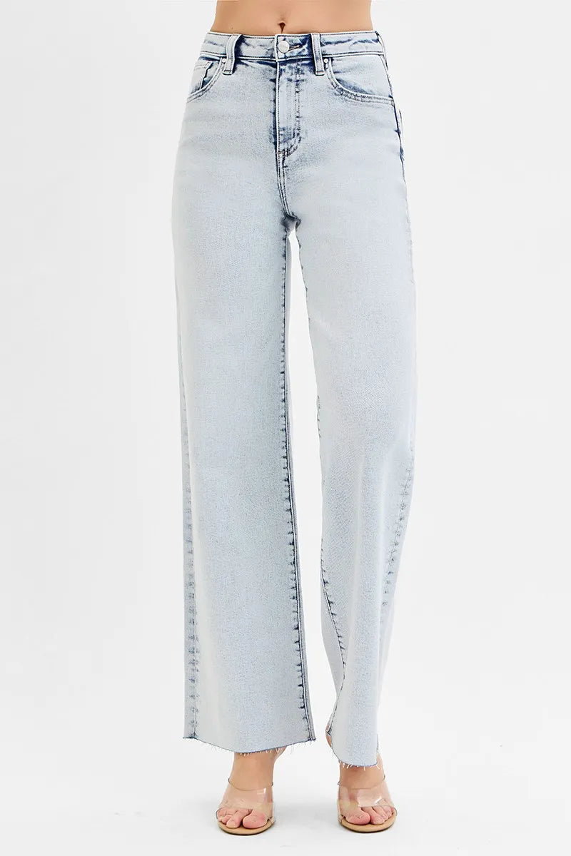 Risen High Rise Wide Leg Jeans in Light Wash