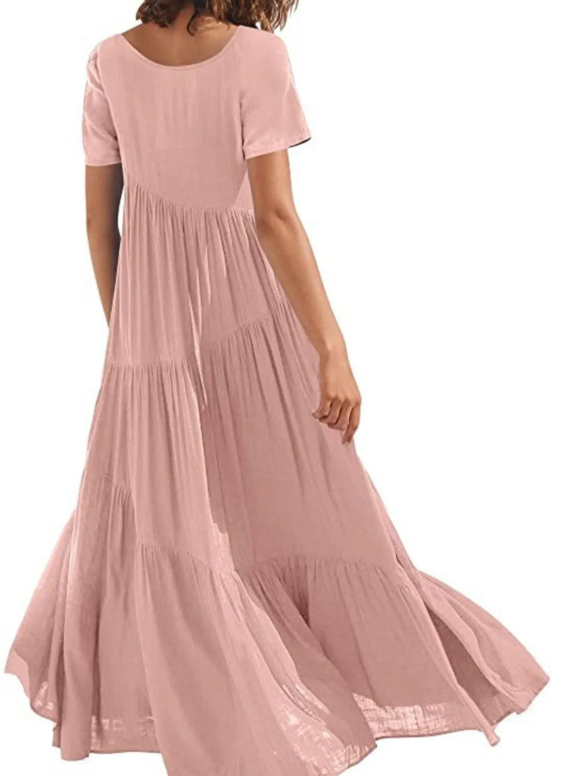 Round Neck Tiered Ruffle Maxi Dress