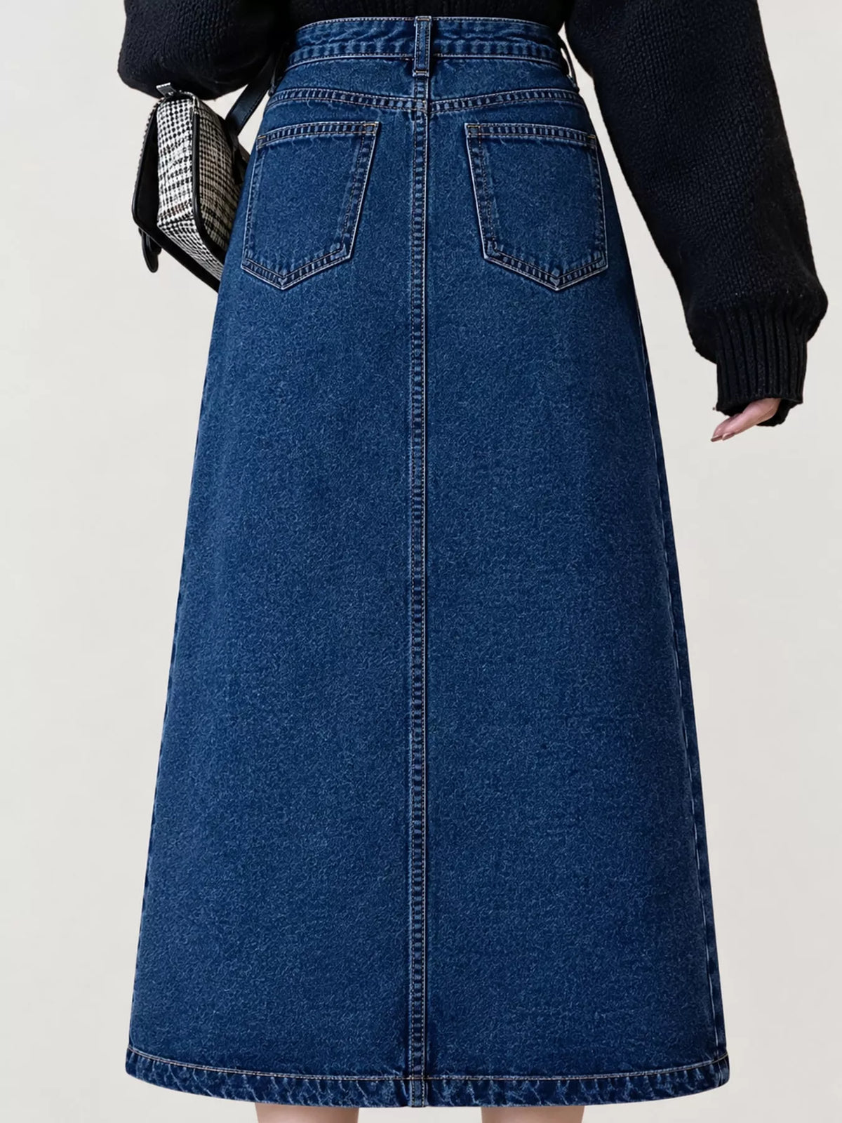 High-Waisted Vintage Wash Midi Denim Skirt