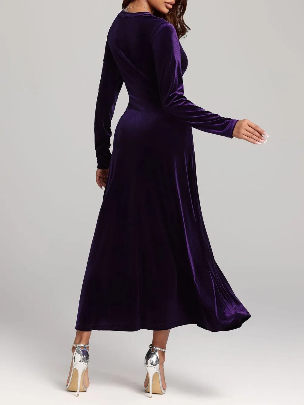 Velvet V-Neck Dress in Violet