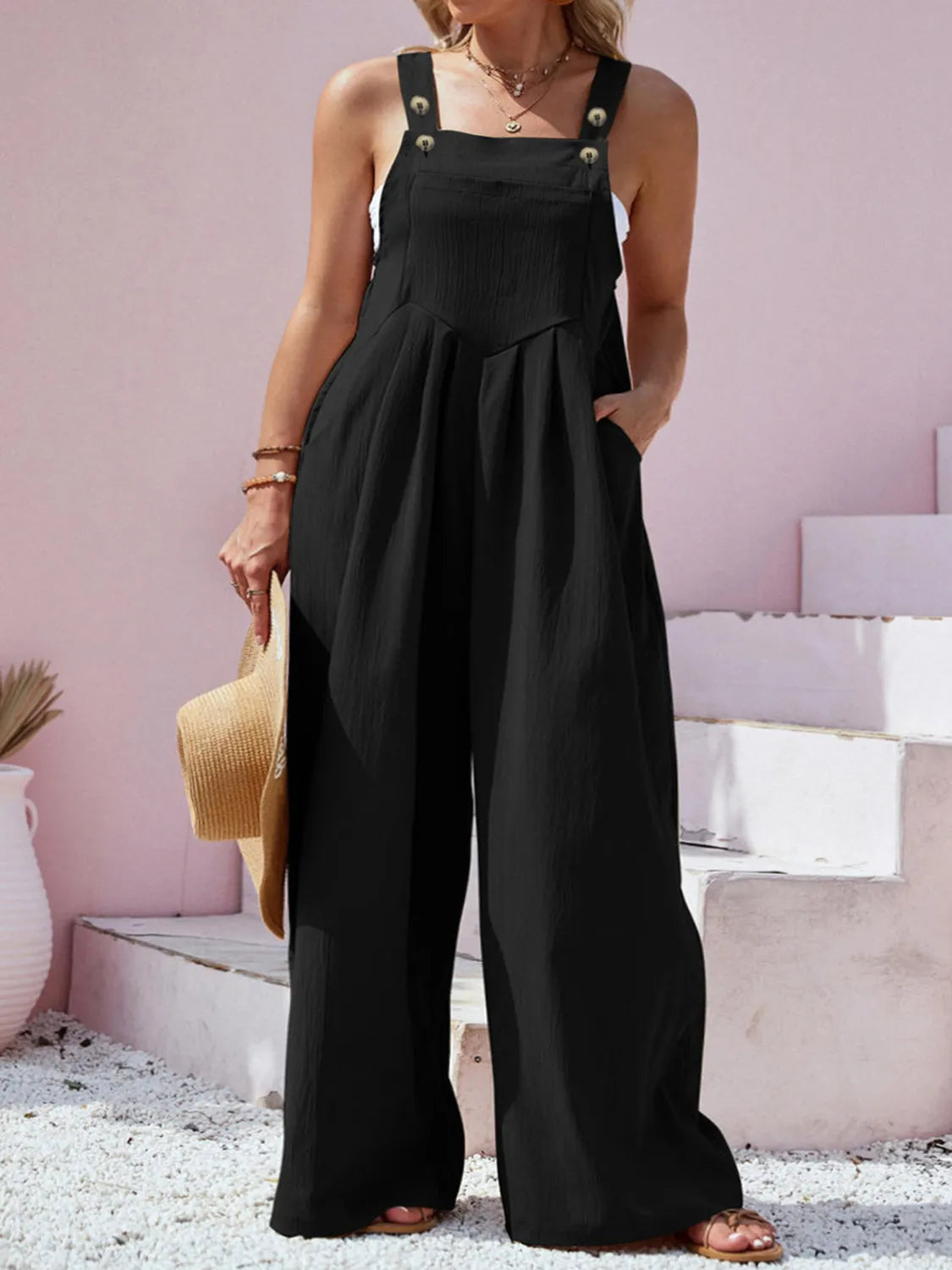 Square Neck Wide Leg Overalls in Plus Size