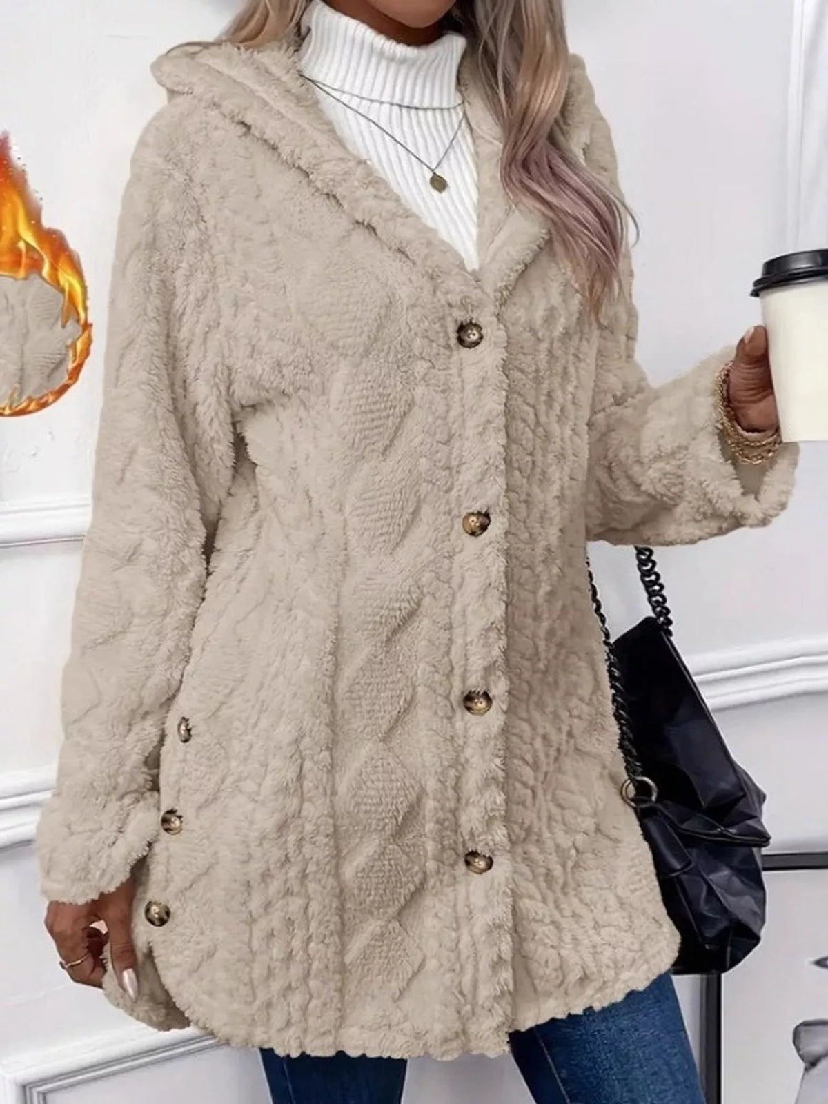 Cozy Cable-Knit Faux Fur Hooded Jacket