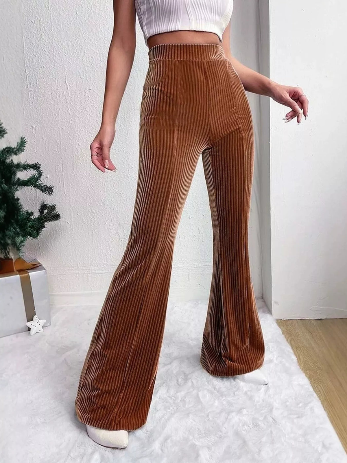 High-Waisted Velvet Flare Pants
