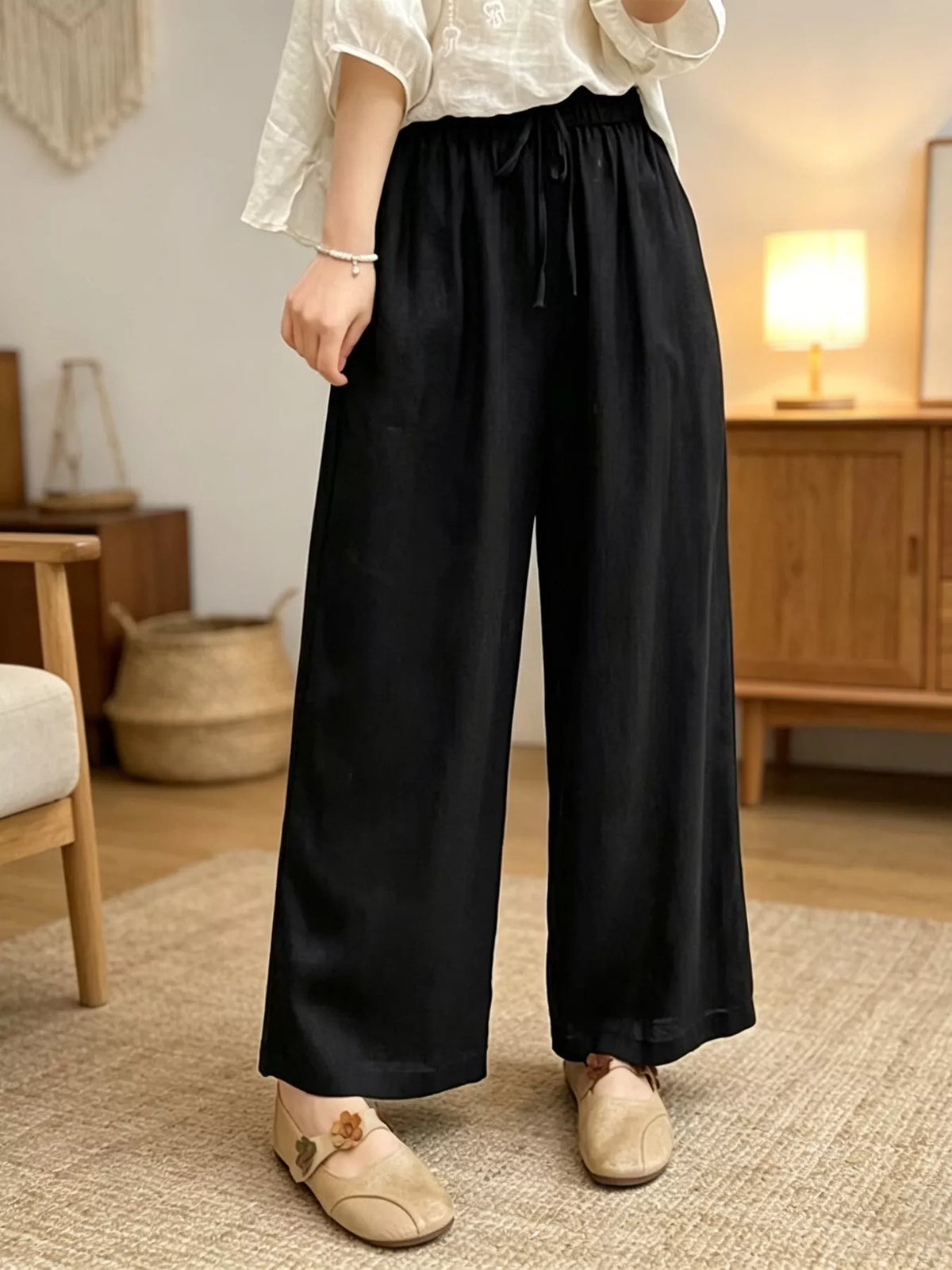 Casual Drawstring Wide Leg Pants