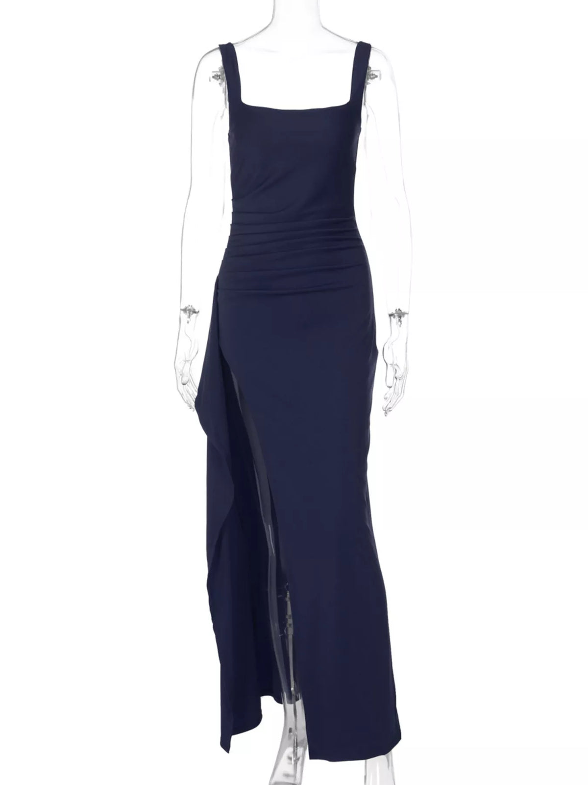 Ruched Slit Square Neck Maxi Dress