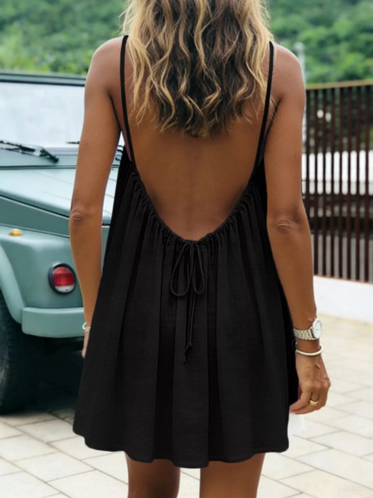 Backless Spaghetti Strap A-Line Mini Dress