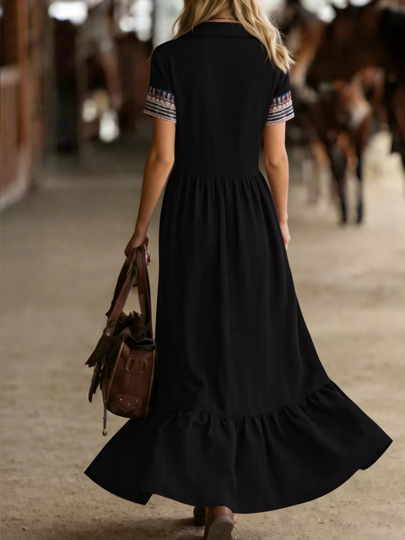 Printed Button-Front Maxi Dress