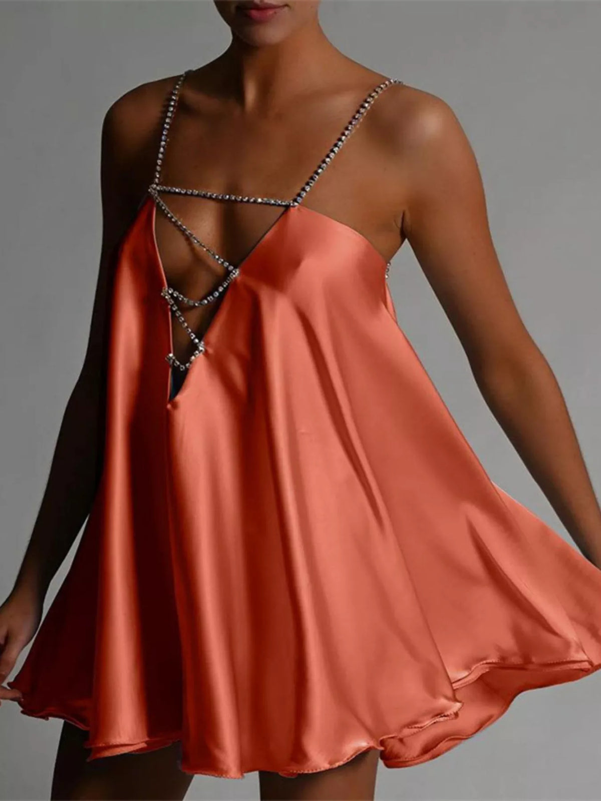 Rhinestone Plunge Mini Dress