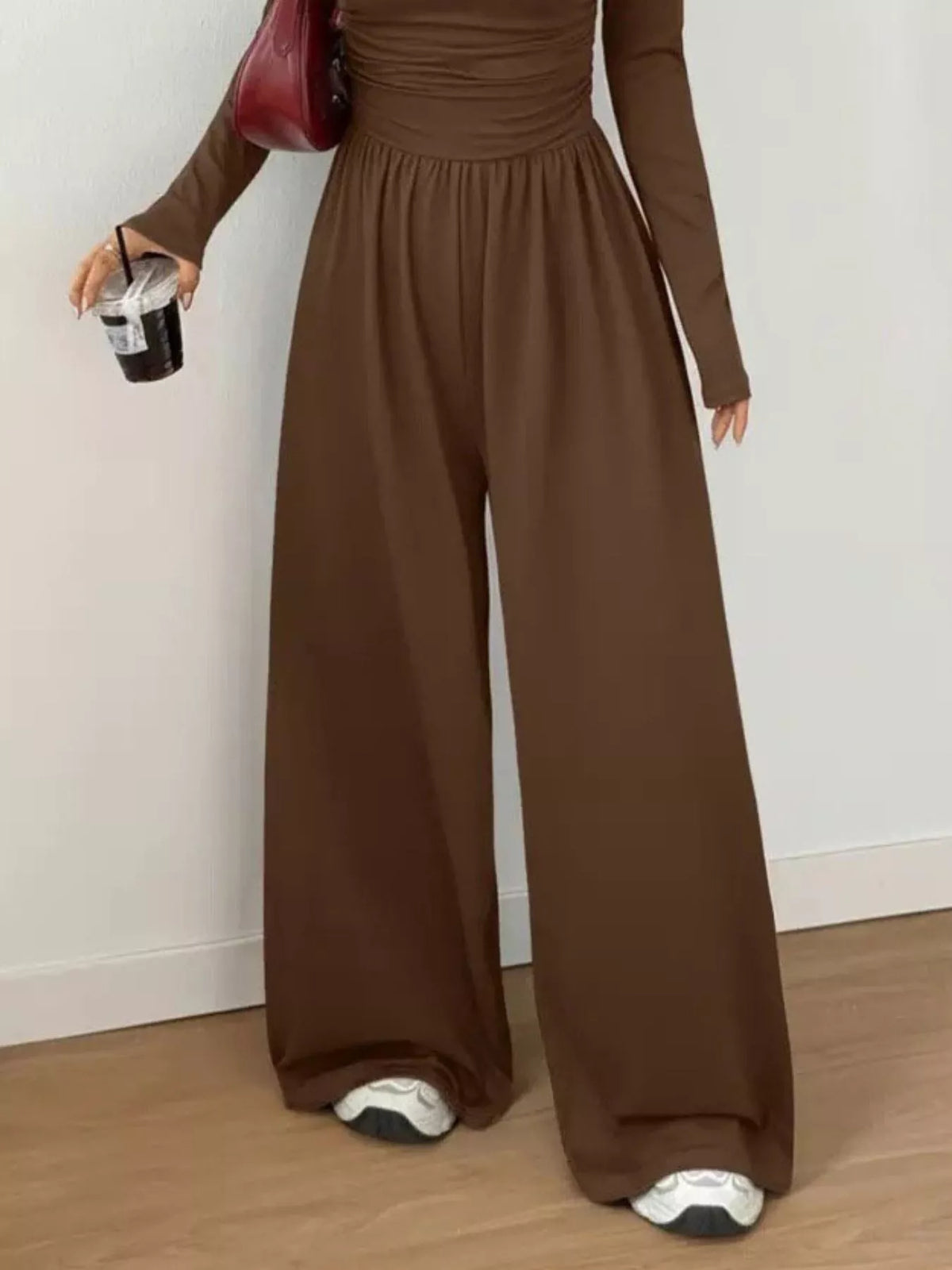 Scoop Neck Ruched Wide Leg Jumpsuit