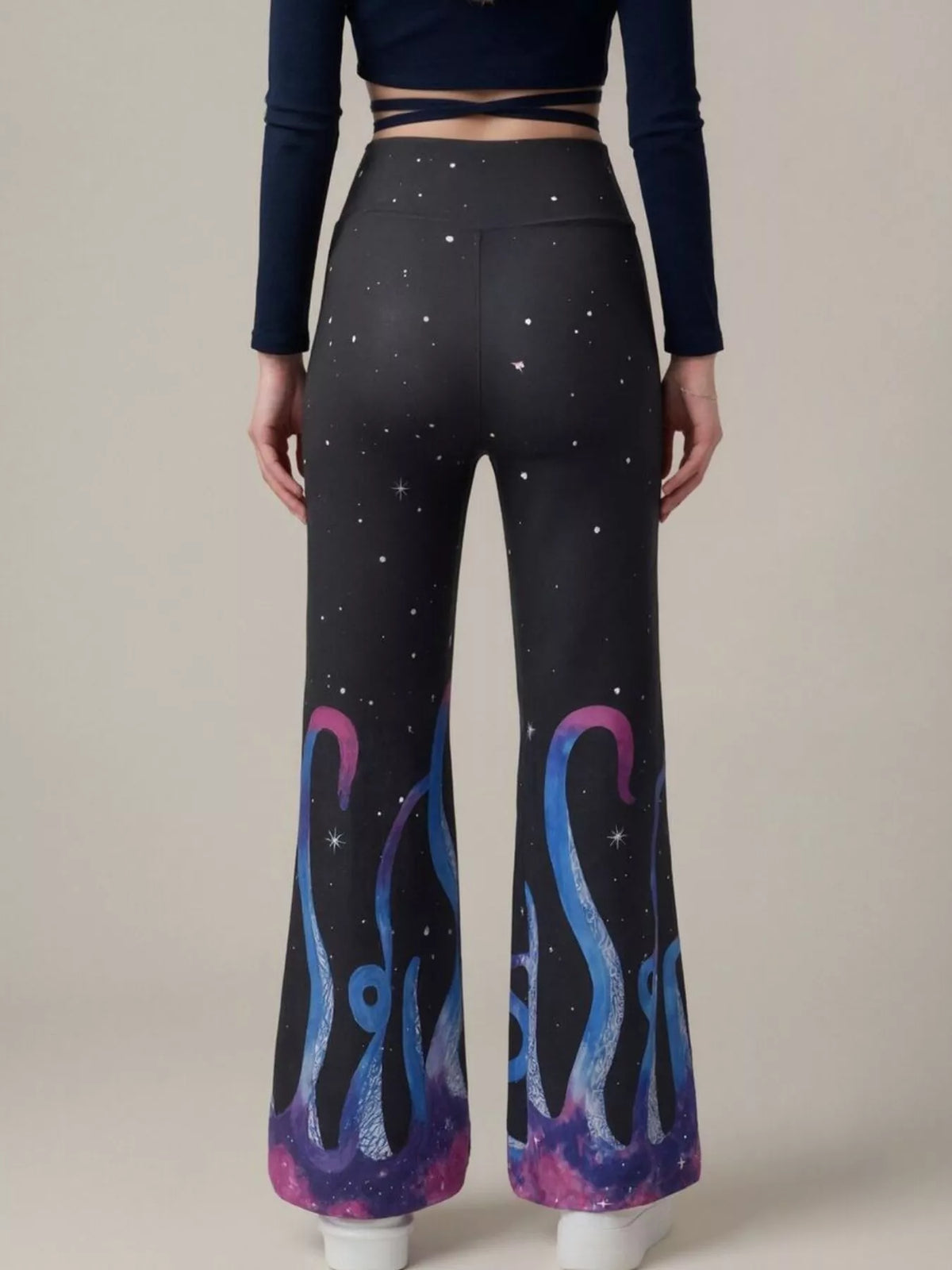 Galaxy Print Flare Pants in Black