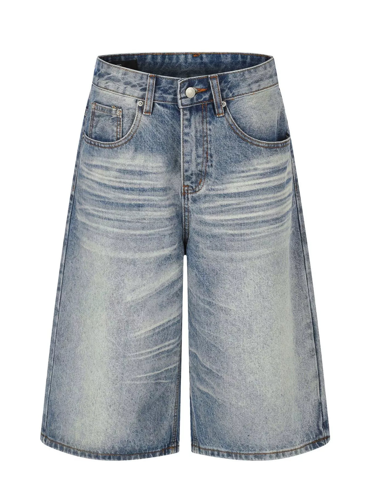 Blue Vintage Wash Wide Leg Denim Capris by TrendMaster