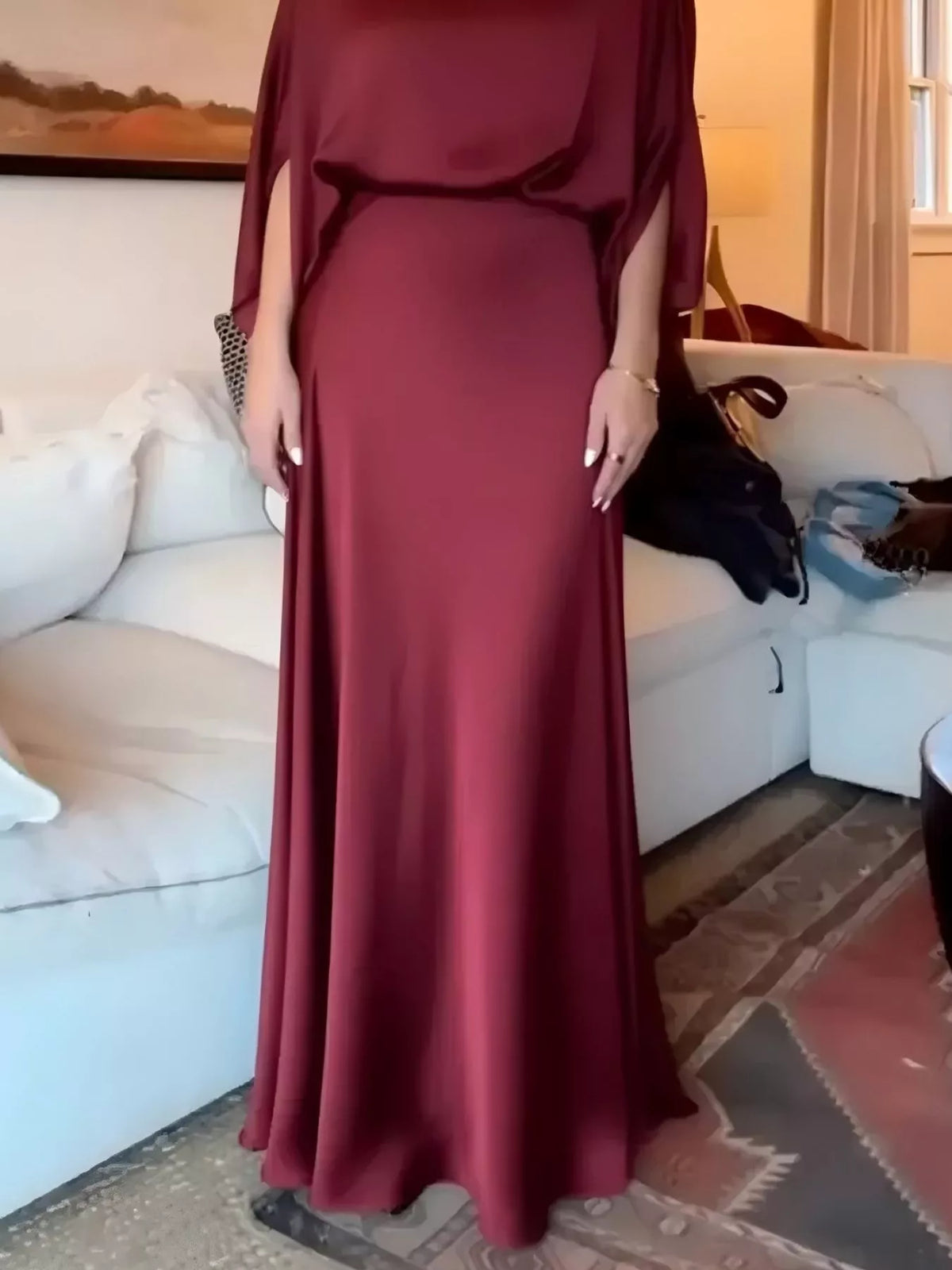 Batwing Sleeve Ruched Maxi Dress
