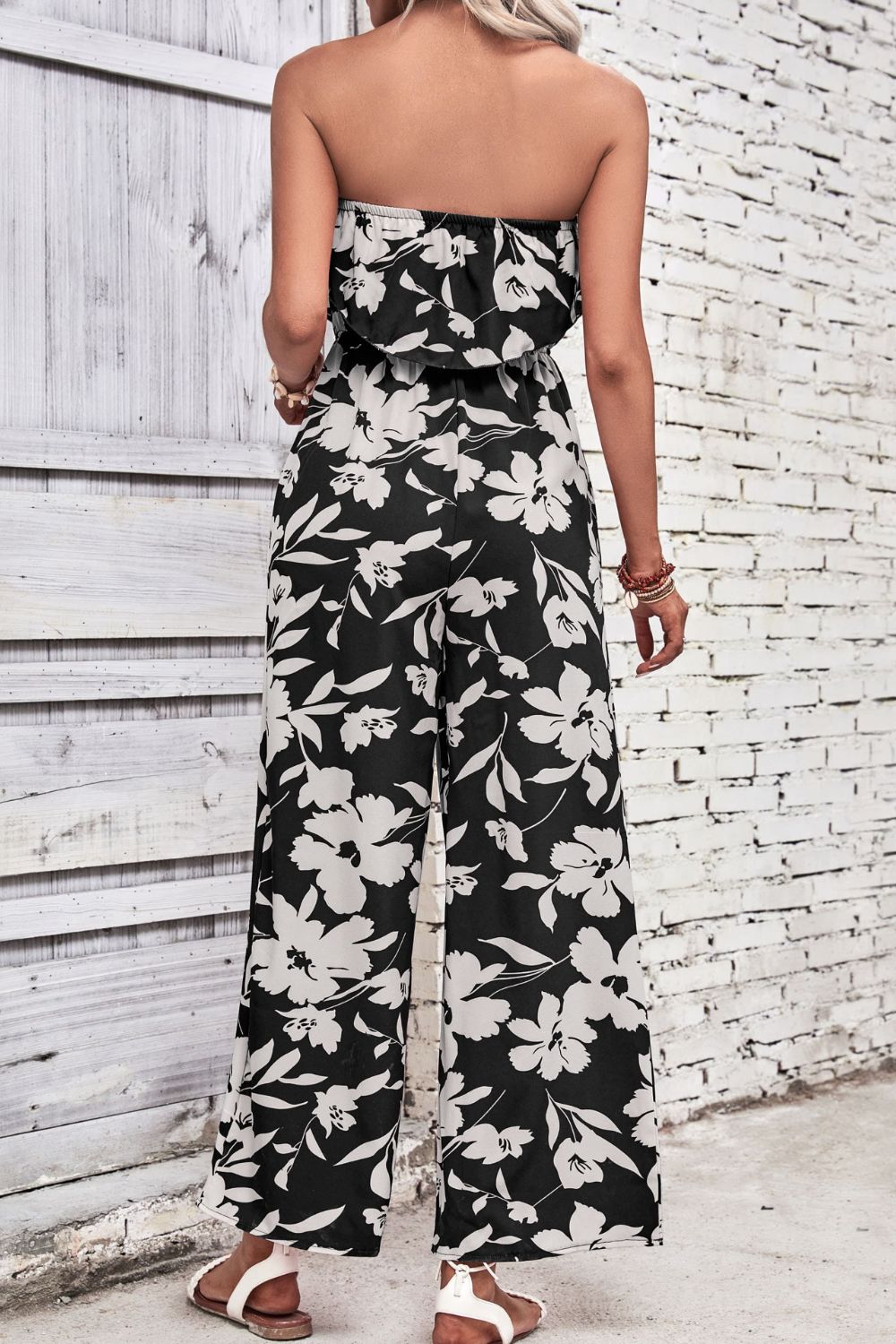 Strapless Floral Wide Leg Jumpsuit